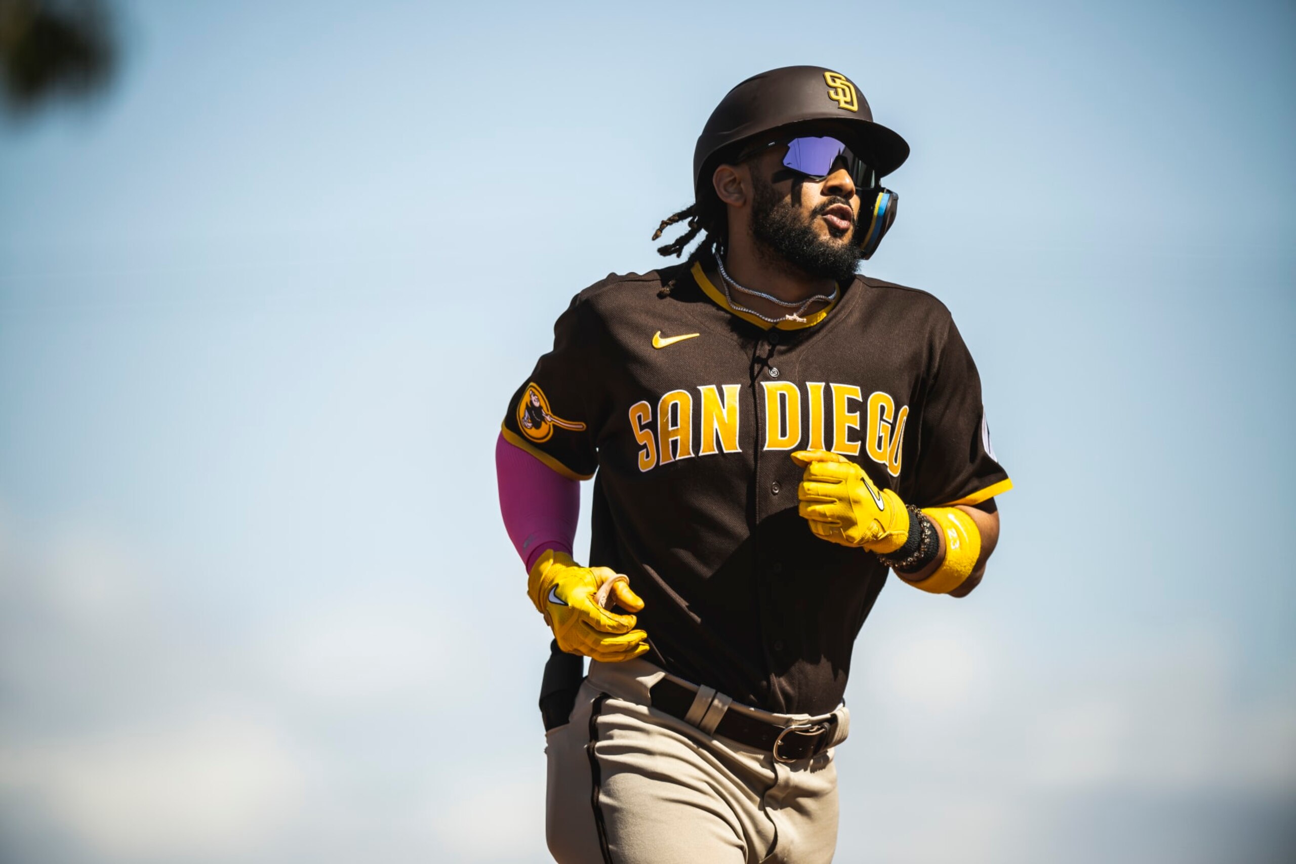 TEMPE, AZ - MARCH 24: Fernando Tatis Jr. #23 of the San Diego Padres jogs around the bases after hitting a home run during a spring training game against the Los Angeles Angels on March 24, 2023 at the Tempe Diablo Stadium in Tempe, Arizona. (Photo by Matt Thomas/San Diego Padres/Getty Images)