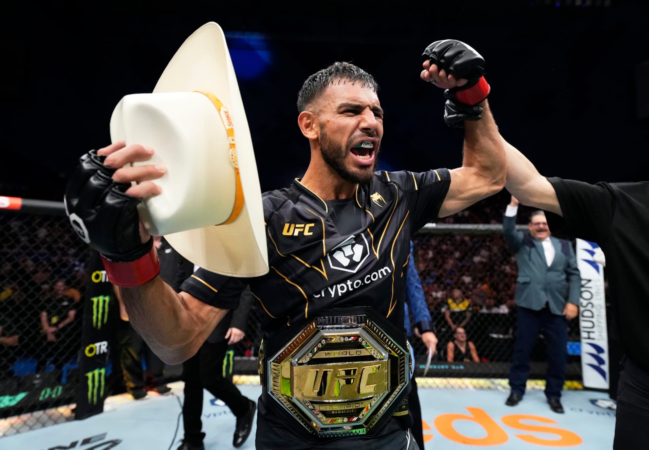 PERTH, AUSTRALIA - FEBRUARY 12: Yair Rodriguez of Mexico reacts after his submission victory over Josh Emmett in the UFC interim featherweight championship fight during the UFC 284 event at RAC Arena on February 12, 2023 in Perth, Australia. (Photo by Chris Unger/Zuffa LLC via Getty Images)