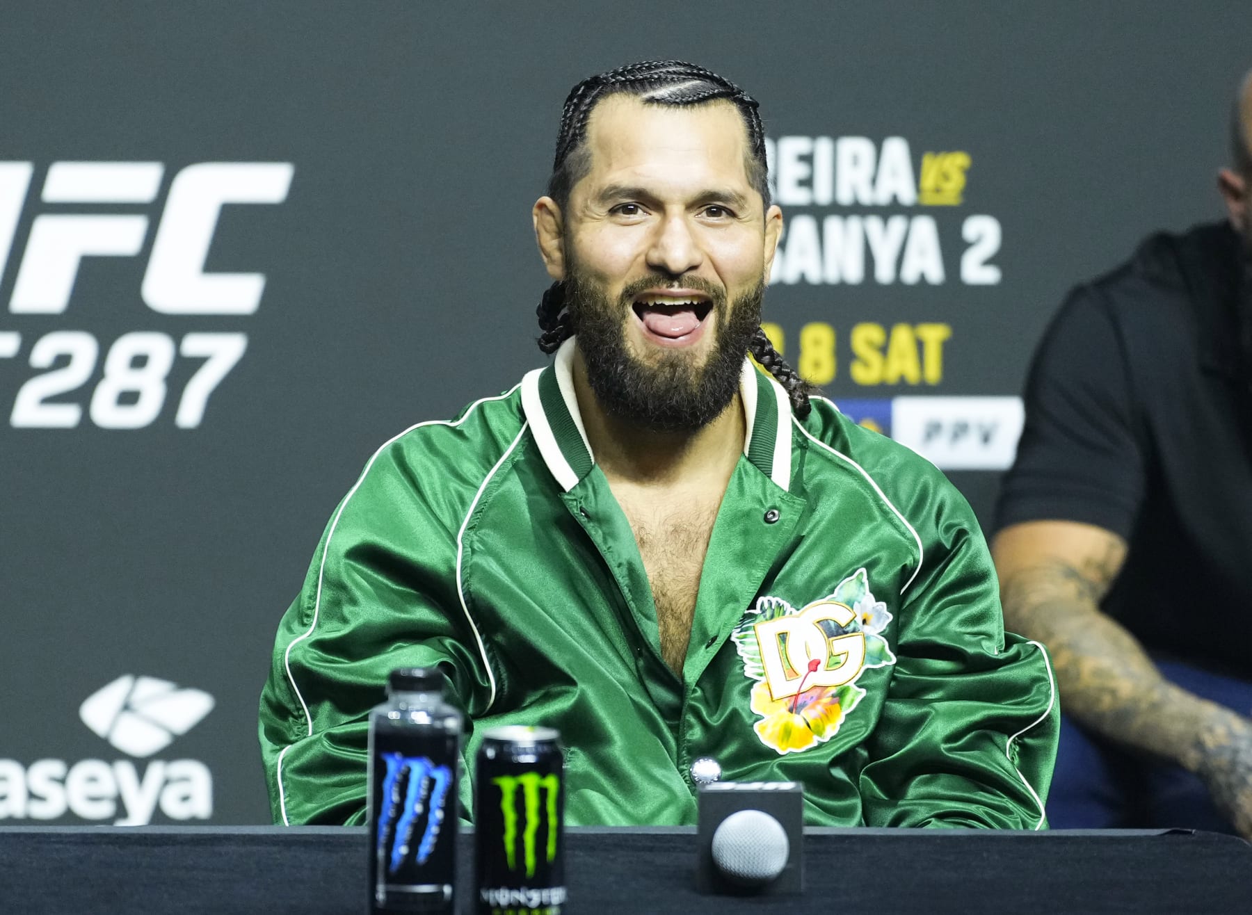 MIAMI, FLORIDA - APRIL 06: Jorge Masvidal is seen on stage during the UFC 287 press conference at Miami-Dade Arena on April 06, 2023 in Miami, Florida. (Photo by Jeff Bottari/Zuffa LLC via Getty Images)