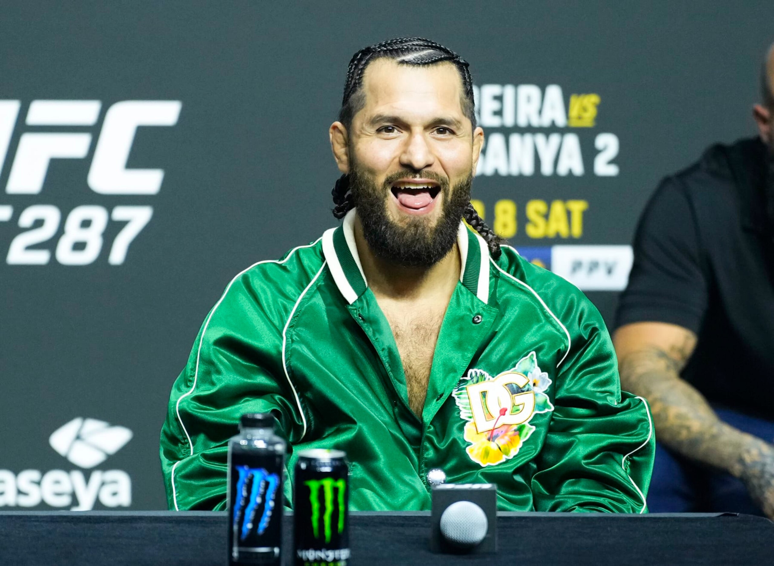 MIAMI, FLORIDA - APRIL 06: Jorge Masvidal is seen on stage during the UFC 287 press conference at Miami-Dade Arena on April 06, 2023 in Miami, Florida. (Photo by Jeff Bottari/Zuffa LLC via Getty Images)