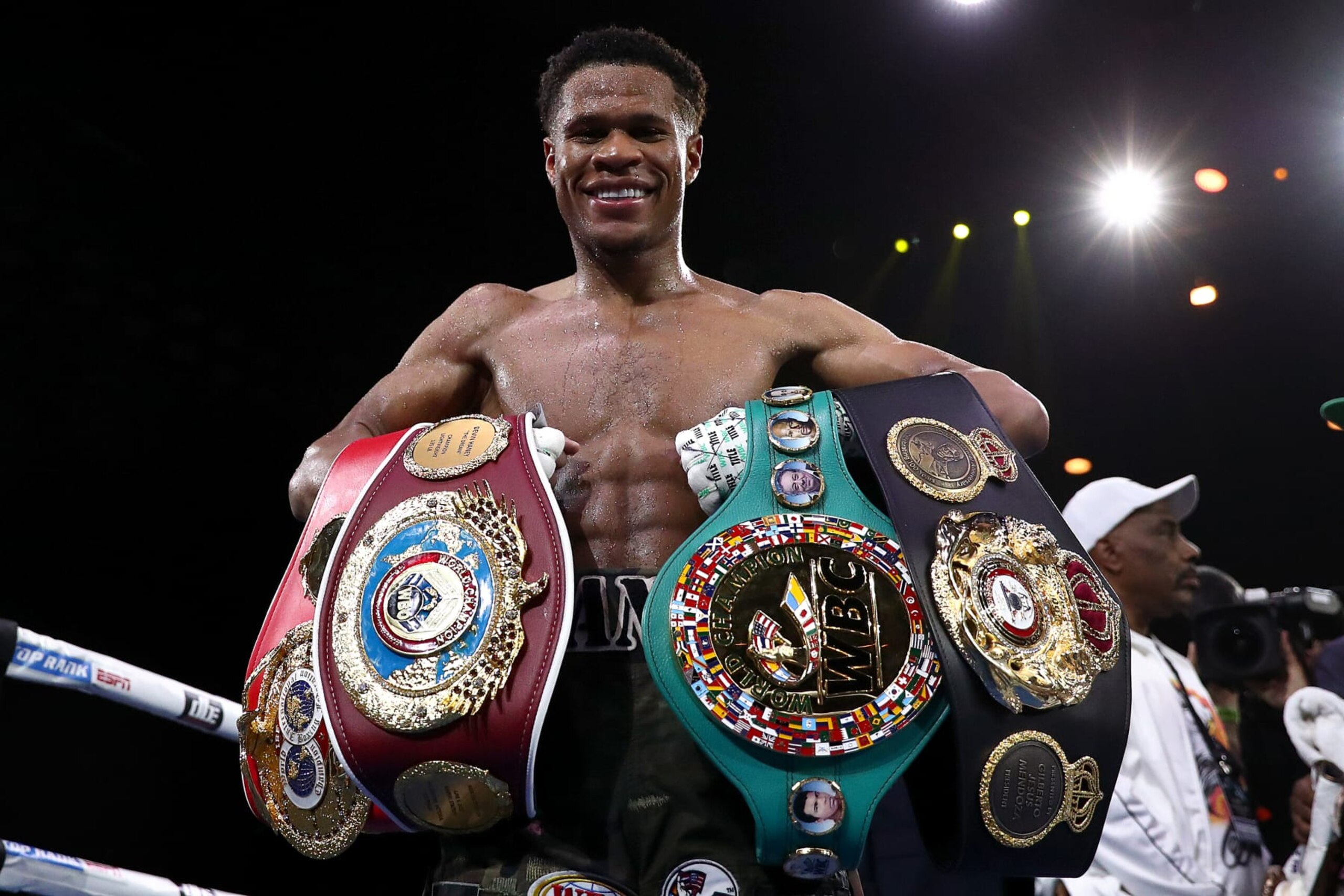 MELBOURNE, AUSTRALIA - OCTOBER 16: Devin Haney celebrates victory over George Kambosos Jr. in the World Lightweight Championship bout between George Kambosos Jr. of Australia and Devin Haney of the United States at Rod Laver Arena on October 16, 2022 in Melbourne, Australia. (Photo by Kelly Defina/Getty Images) MELBOURNE, AUSTRALIA - OCTOBER 16: Devin Haney celebrates victory over George Kambosos Jr. in the World Lightweight Championship bout between George Kambosos Jr. of Australia and Devin Haney of the United States at Rod Laver Arena on October 16, 2022 in Melbourne, Australia. (Photo by Kelly Defina/Getty Images)