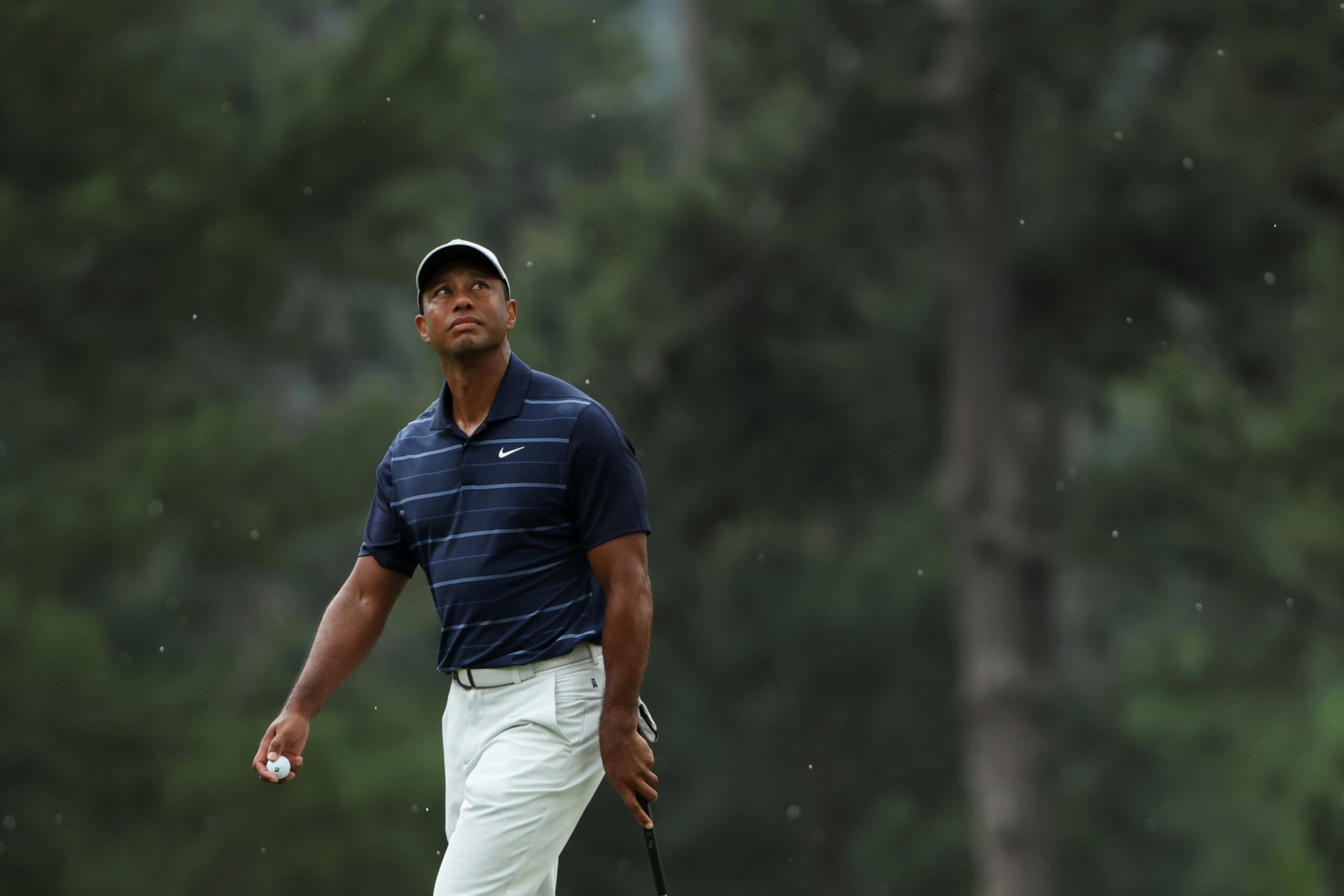 AUGUSTA, GEORGIA - APRIL 07: Tiger Woods of the United States reacts on the third green during the second round of the 2023 Masters Tournament at Augusta National Golf Club on April 07, 2023 in Augusta, Georgia. (Photo by Patrick Smith/Getty Images)
