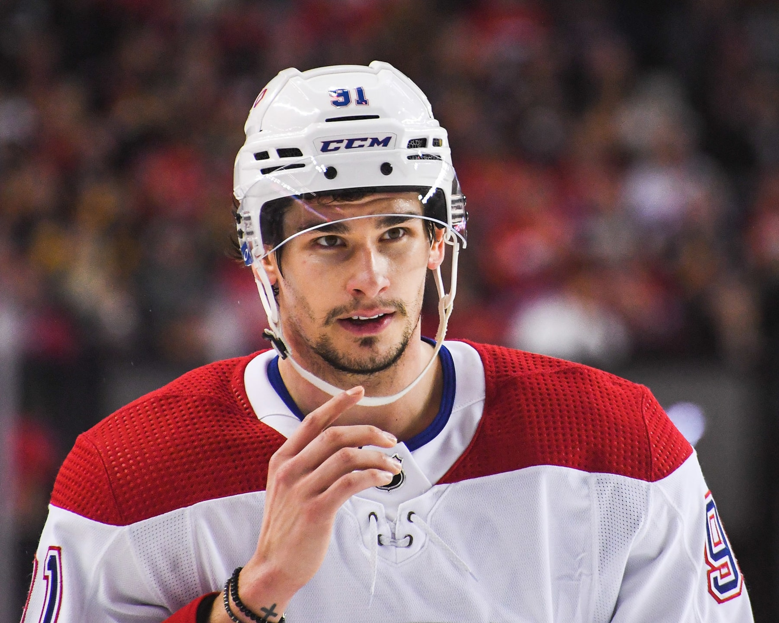 CALGARY, CANADA - DECEMBER 1: Sean Monahan #91 of the Montreal Canadiens in action against the Calgary Flames during an NHL game at Scotiabank Saddledome on December 1, 2022 in Calgary, Alberta, Canada. (Photo by Derek Leung/Getty Images)