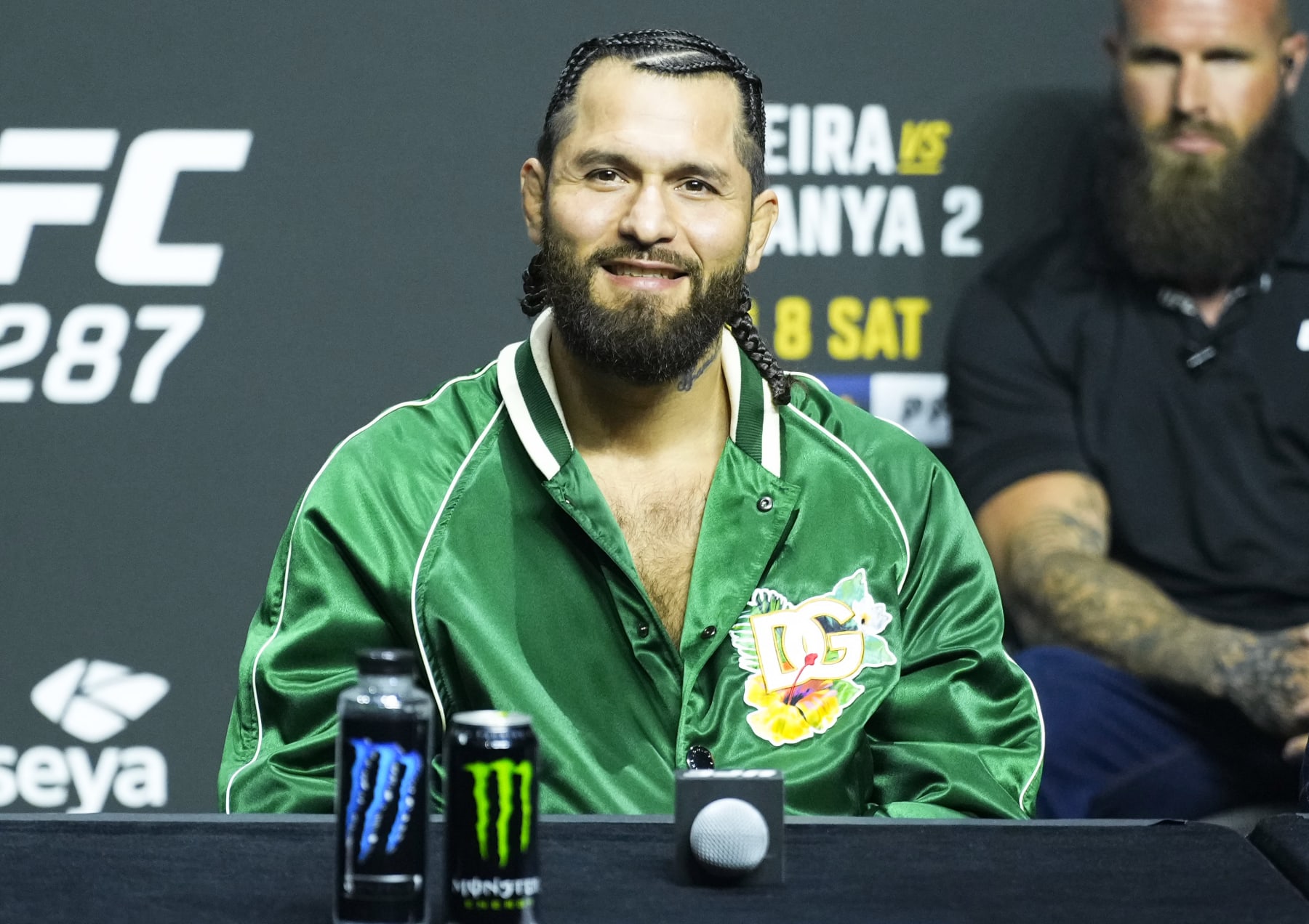 MIAMI, FLORIDA - APRIL 06: Jorge Masvidal is seen on stage during the UFC 287 press conference at Miami-Dade Arena on April 06, 2023 in Miami, Florida. (Photo by Jeff Bottari/Zuffa LLC via Getty Images)