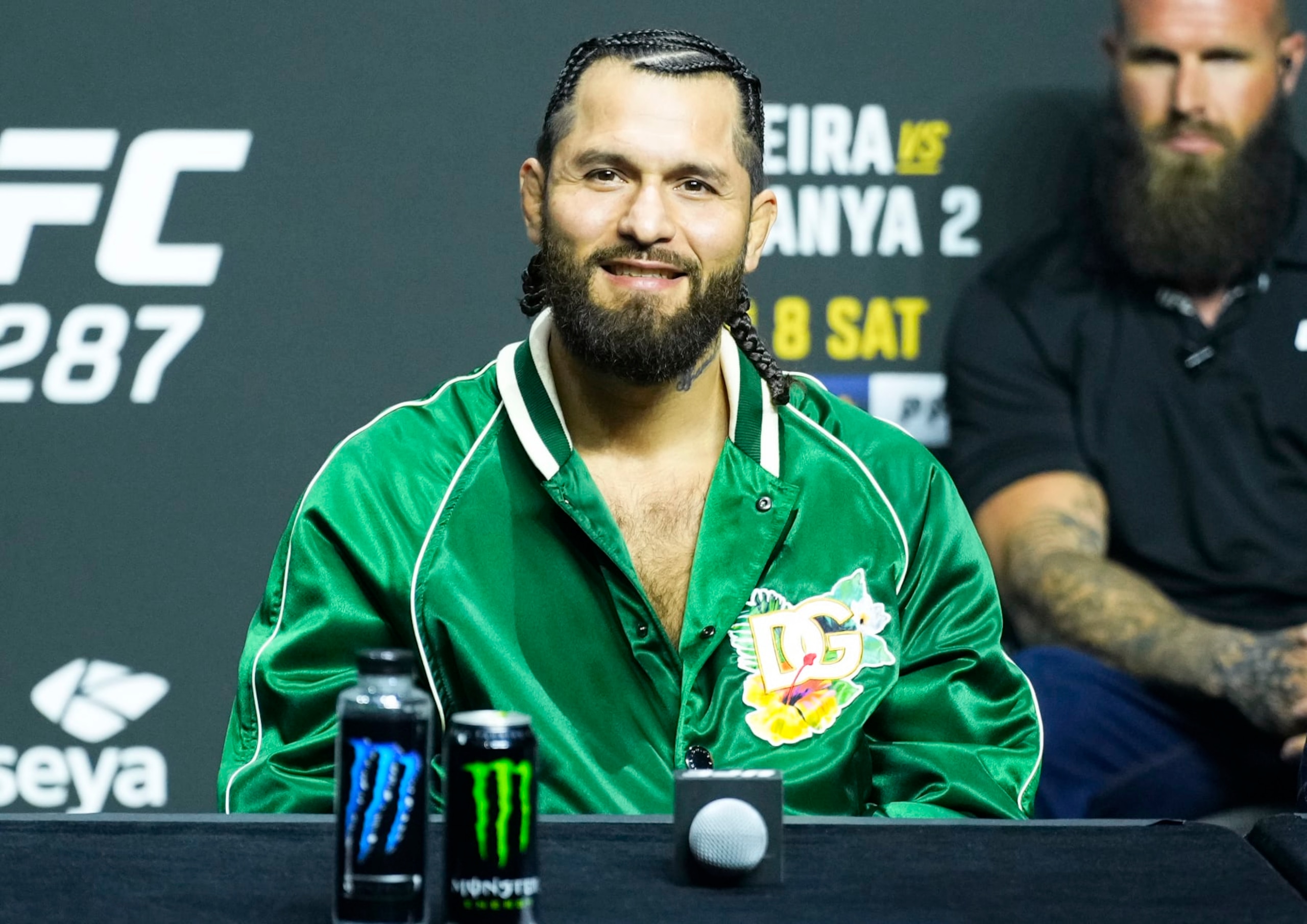 MIAMI, FLORIDA - APRIL 06: Jorge Masvidal is seen on stage during the UFC 287 press conference at Miami-Dade Arena on April 06, 2023 in Miami, Florida. (Photo by Jeff Bottari/Zuffa LLC via Getty Images)