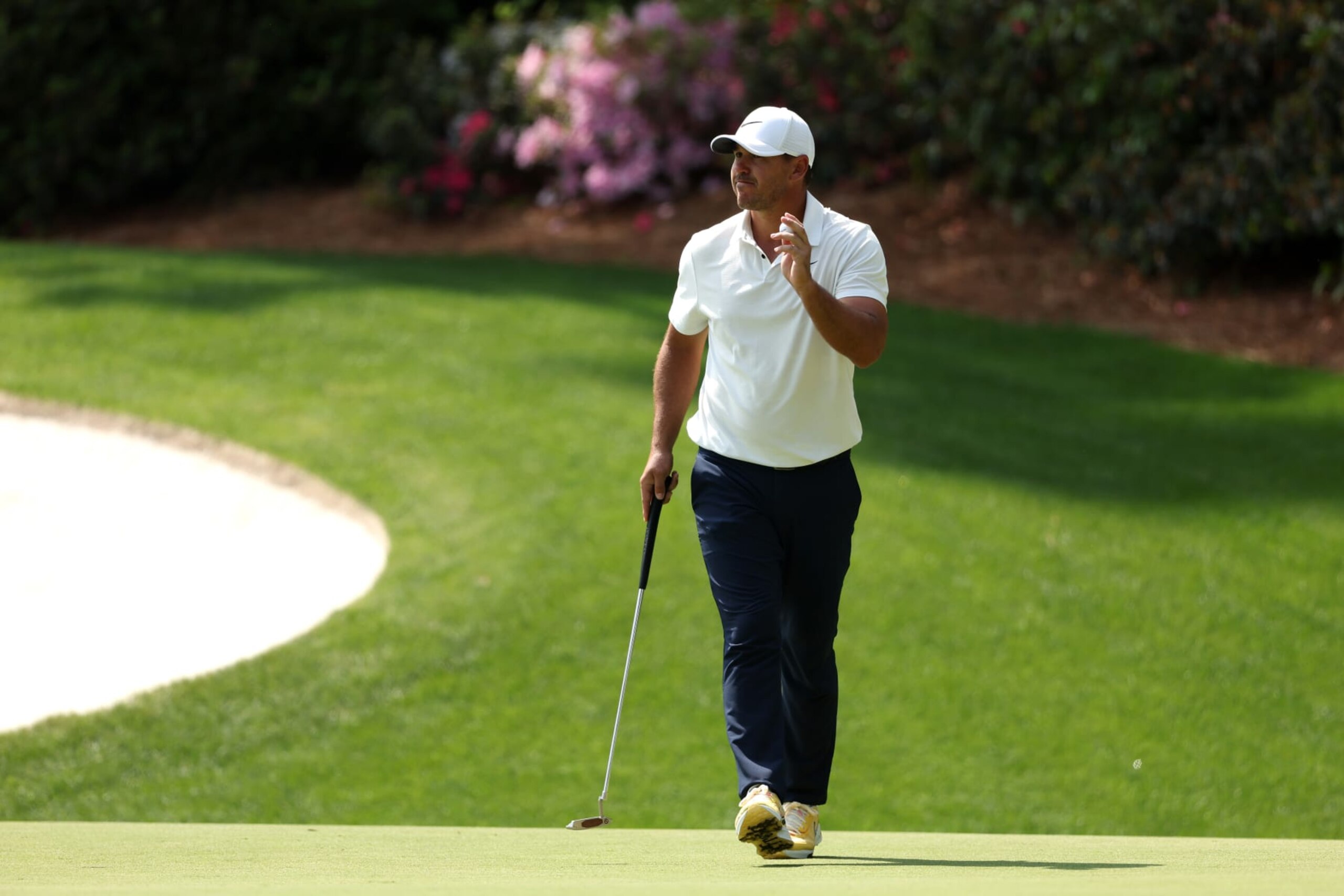 AUGUSTA, GEORGIA - APRIL 07: Brooks Koepka of the United States reacts to his birdie on the 13th green during the second round of the 2023 Masters Tournament at Augusta National Golf Club on April 07, 2023 in Augusta, Georgia. (Photo by Christian Petersen/Getty Images)