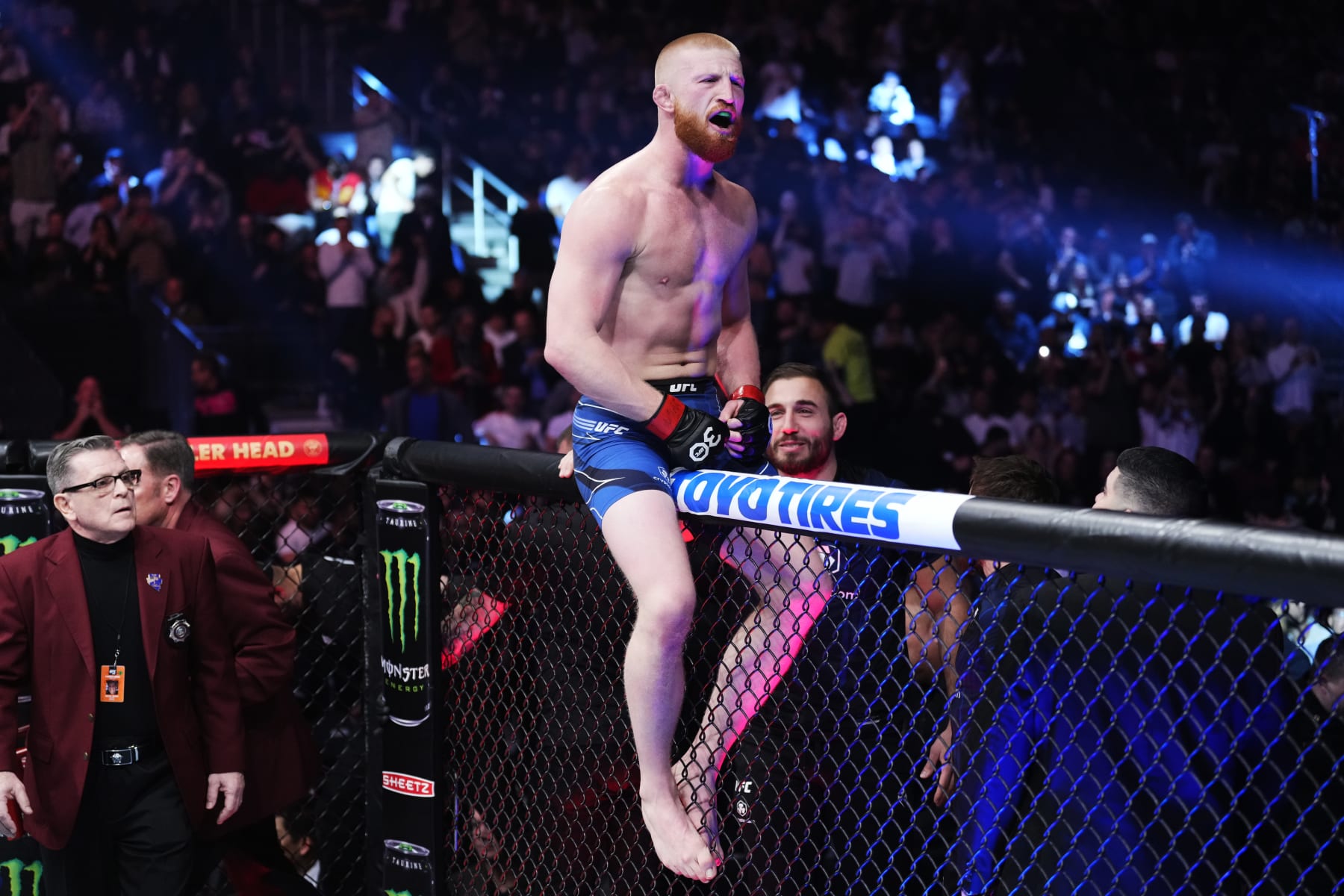 LAS VEGAS, NEVADA - MARCH 04: Bo Nickal celebrates his win over Jamie Pickett in a middleweight fight during the UFC 285 event at T-Mobile Arena on March 04, 2023 in Las Vegas, Nevada. (Photo by Jeff Bottari/Zuffa LLC via Getty Images)