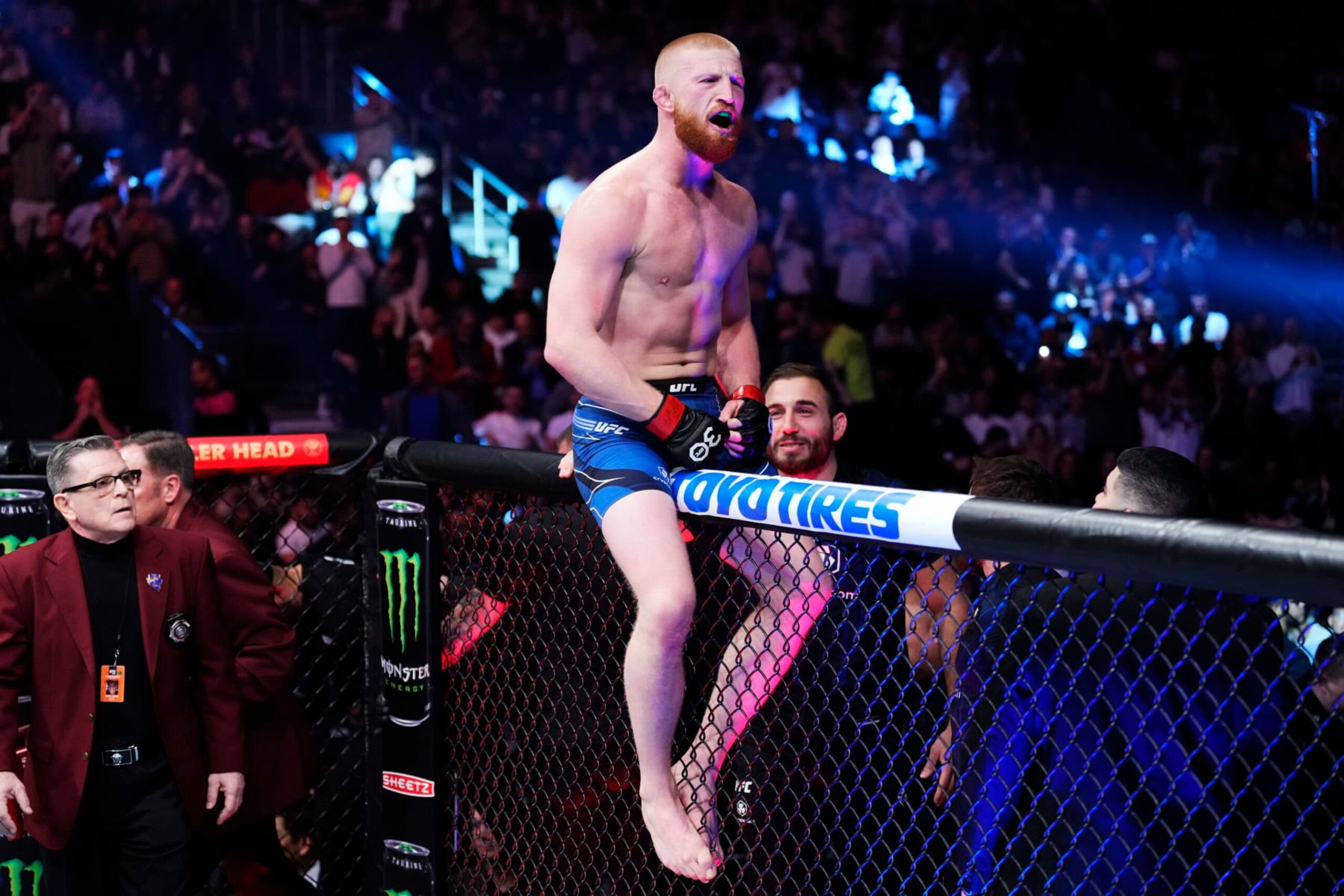 LAS VEGAS, NEVADA - MARCH 04: Bo Nickal celebrates his win over Jamie Pickett in a middleweight fight during the UFC 285 event at T-Mobile Arena on March 04, 2023 in Las Vegas, Nevada. (Photo by Jeff Bottari/Zuffa LLC via Getty Images)