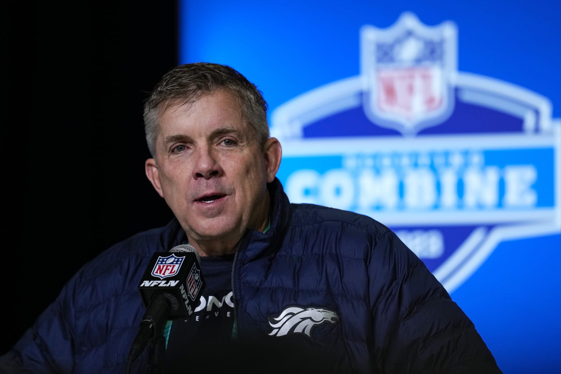 Denver Broncos head coach Sean Payton speaks during a press conference at the NFL football scouting combine in Indianapolis, Tuesday, Feb. 28, 2023. (AP Photo/Michael Conroy)