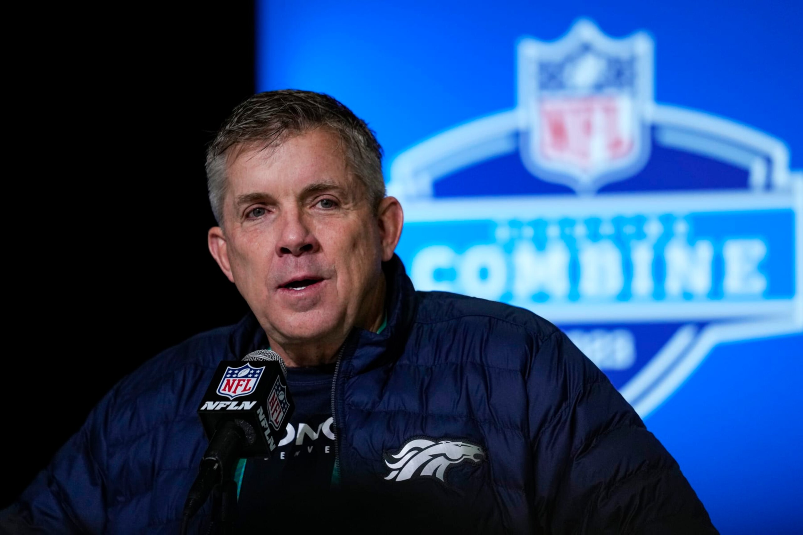 Denver Broncos head coach Sean Payton speaks during a press conference at the NFL football scouting combine in Indianapolis, Tuesday, Feb. 28, 2023. (AP Photo/Michael Conroy)