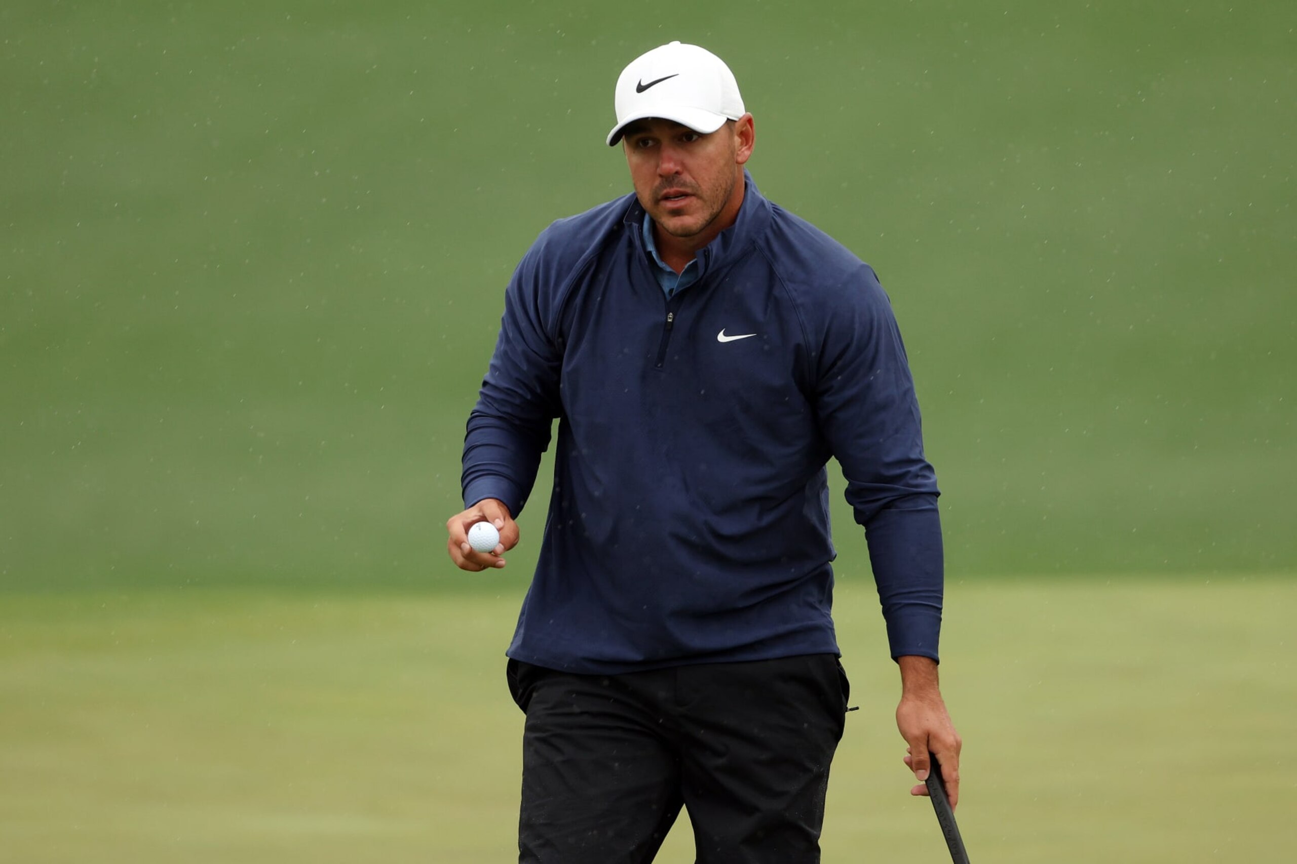 AUGUSTA, GEORGIA - APRIL 08: Brooks Koepka of the United States reacts on the second green during the third round of the 2023 Masters Tournament at Augusta National Golf Club on April 08, 2023 in Augusta, Georgia. (Photo by Patrick Smith/Getty Images)