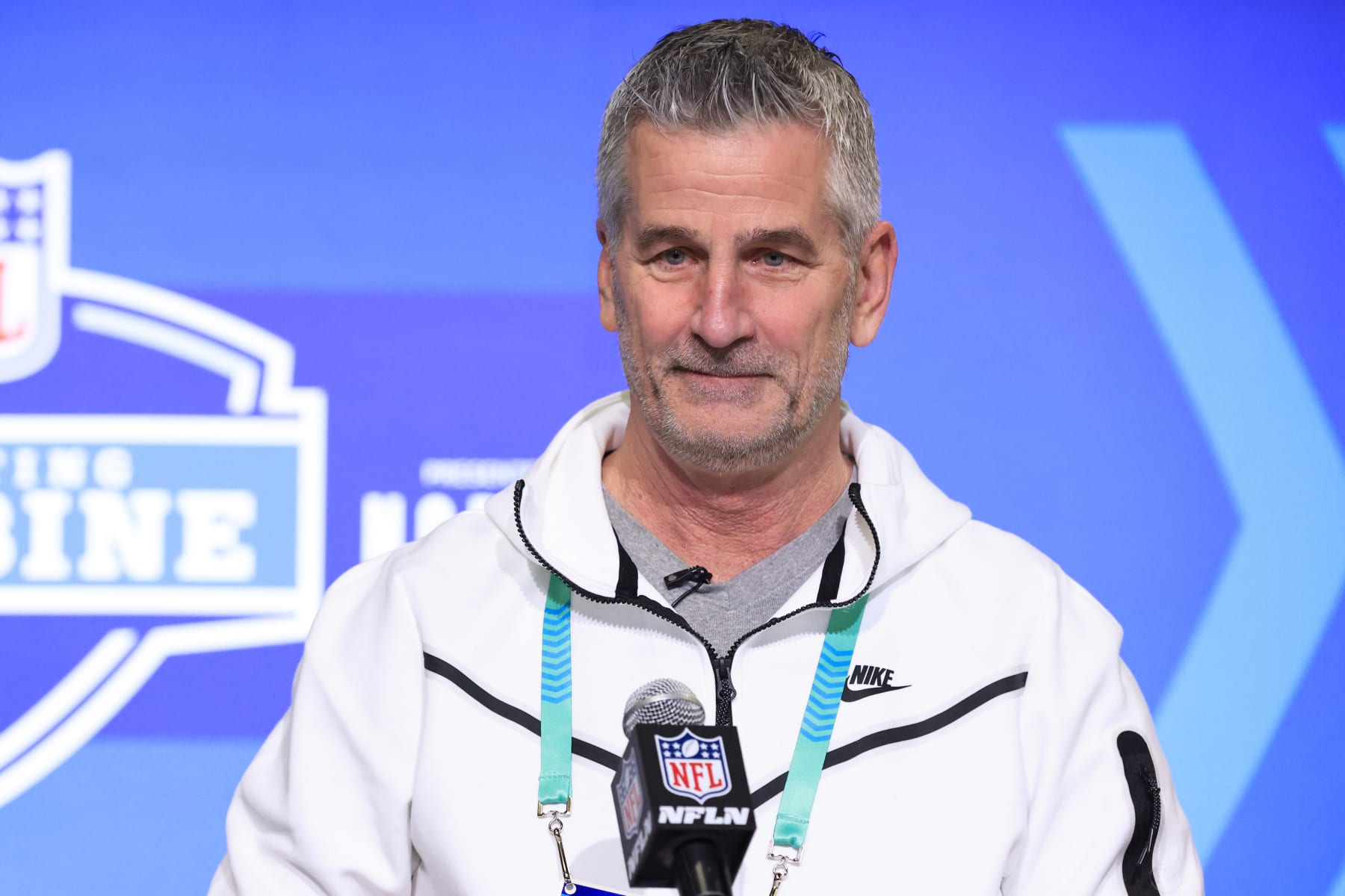 INDIANAPOLIS, INDIANA - MARCH 01: Head coach Frank Reich of the Carolina Panthers speaks to the media during the NFL Combine at Lucas Oil Stadium on March 01, 2023 in Indianapolis, Indiana. (Photo by Justin Casterline/Getty Images)