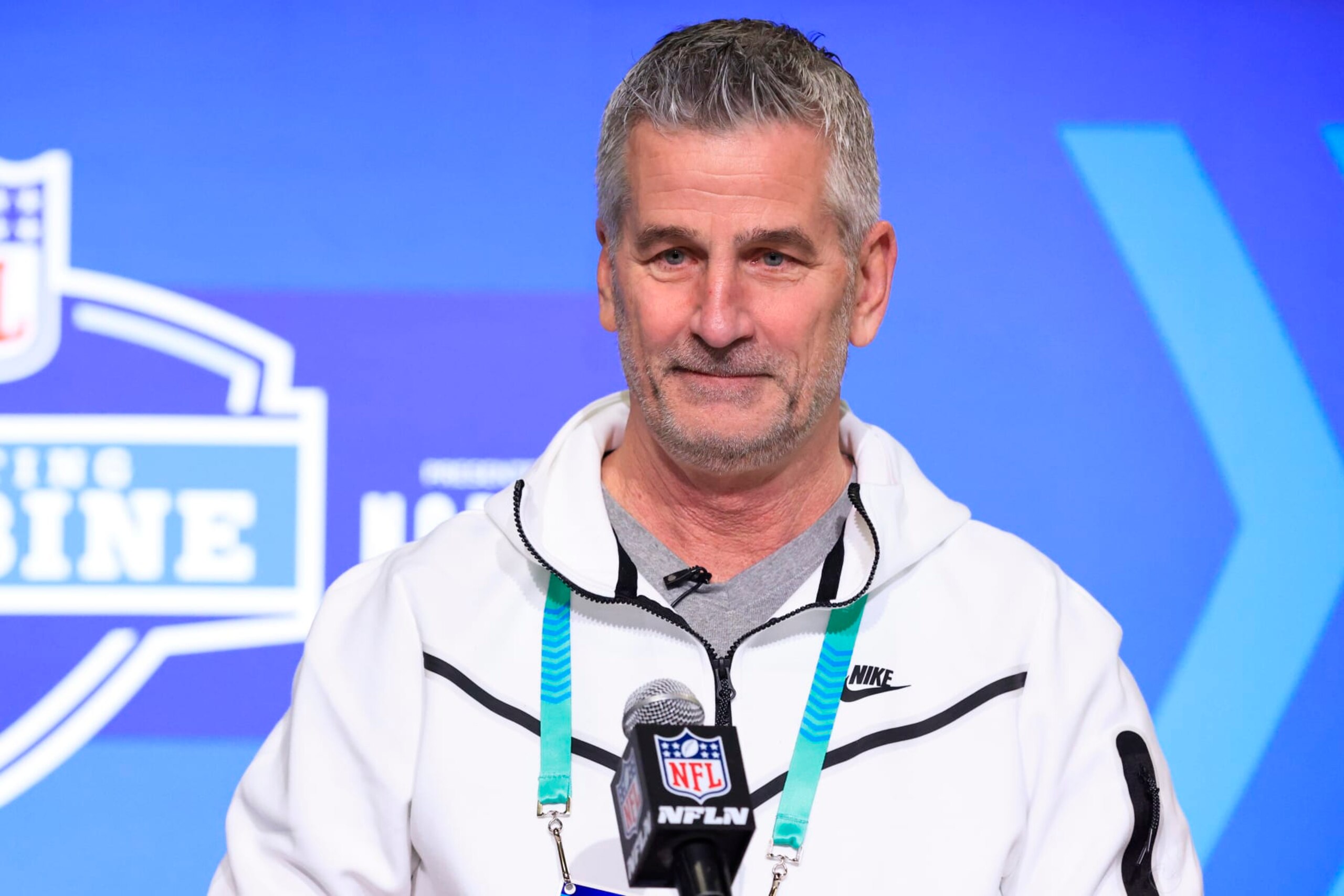 INDIANAPOLIS, INDIANA - MARCH 01: Head coach Frank Reich of the Carolina Panthers speaks to the media during the NFL Combine at Lucas Oil Stadium on March 01, 2023 in Indianapolis, Indiana. (Photo by Justin Casterline/Getty Images)