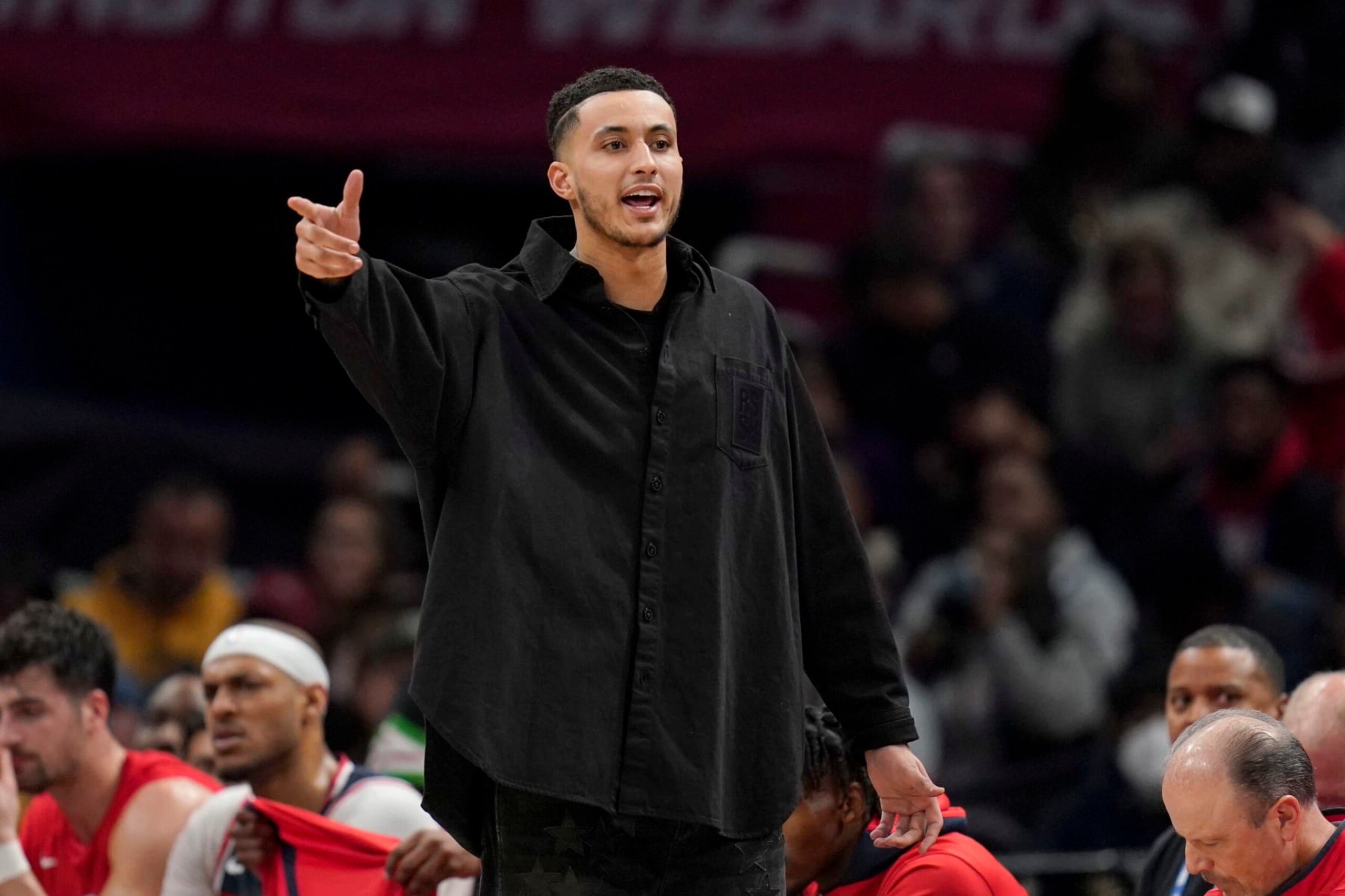 WASHINGTON, DC - MARCH 31: Kyle Kuzma #33 of the Washington Wizards calls out from the bench during the game against the Orlando Magic at Capital One Arena on March 31, 2023 in Washington, DC. NOTE TO USER: User expressly acknowledges and agrees that, by downloading and or using this photograph, User is consenting to the terms and conditions of the Getty Images License Agreement. (Photo by Jess Rapfogel/Getty Images)