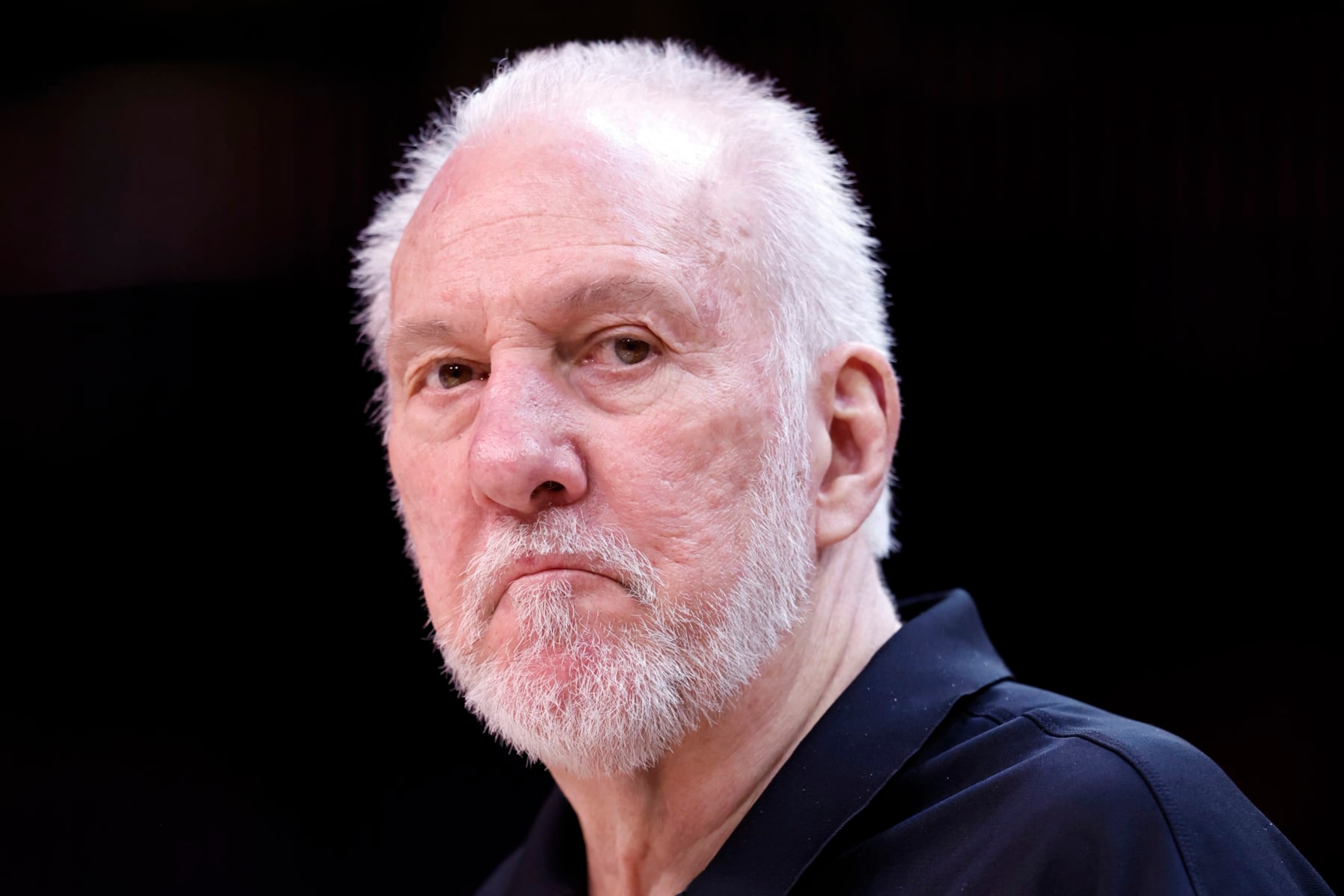 PHOENIX, ARIZONA - APRIL 04: Head coach Gregg Popovich of the San Antonio Spurs looks on during the game against the Phoenix Suns at Footprint Center on April 04, 2023 in Phoenix, Arizona. The Suns beat the Spurs 115-94. NOTE TO USER: User expressly acknowledges and agrees that, by downloading and or using this photograph, User is consenting to the terms and conditions of the Getty Images License Agreement.  (Photo by Chris Coduto/Getty Images)