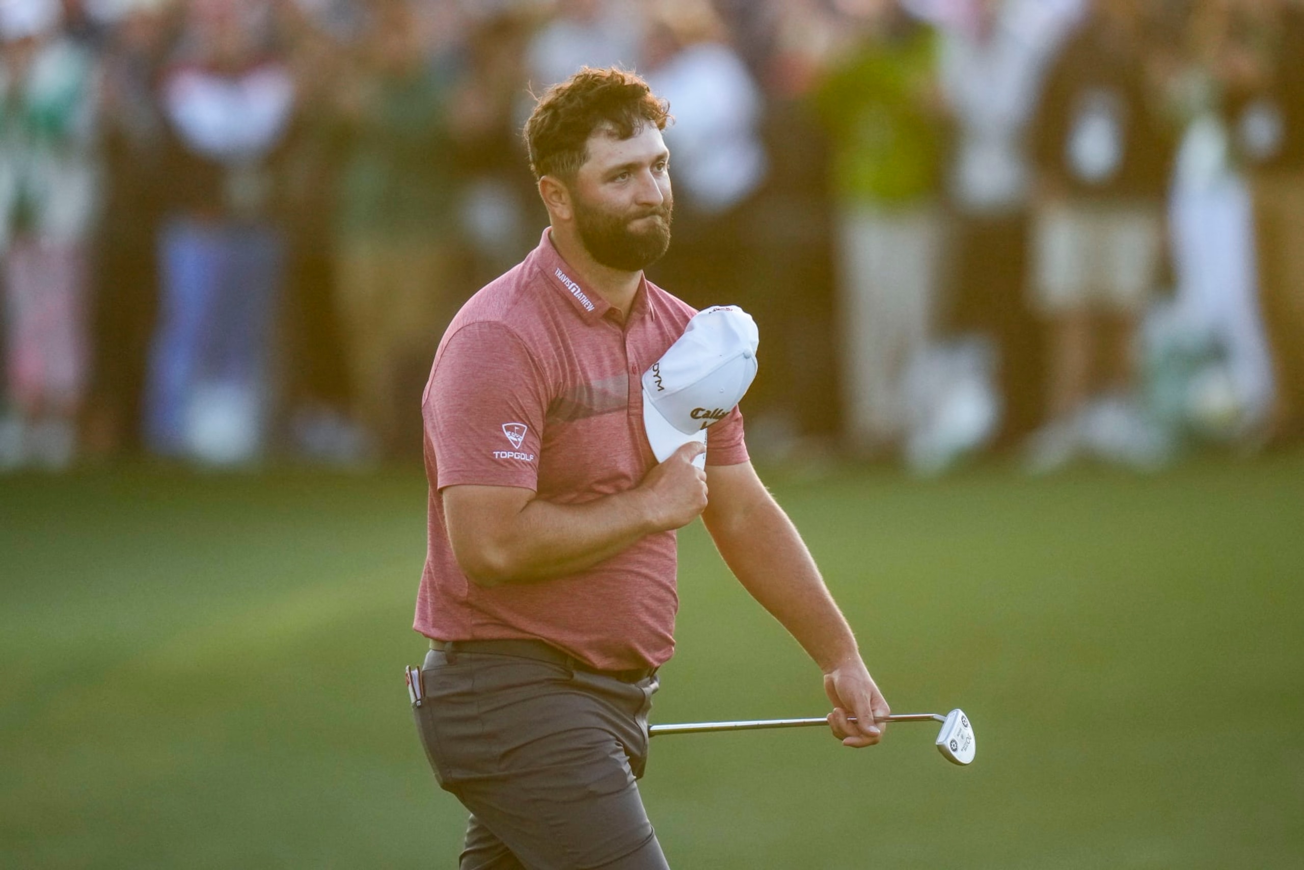 Jon Rahm, of Spain, celebrates on the 18th green after wining the Masters golf tournament at Augusta National Golf Club on Sunday, April 9, 2023, in Augusta, Ga. (AP Photo/Jae C. Hong) Jon Rahm, of Spain, celebrates on the 18th green after wining the Masters golf tournament at Augusta National Golf Club on Sunday, April 9, 2023, in Augusta, Ga. (AP Photo/Jae C. Hong)