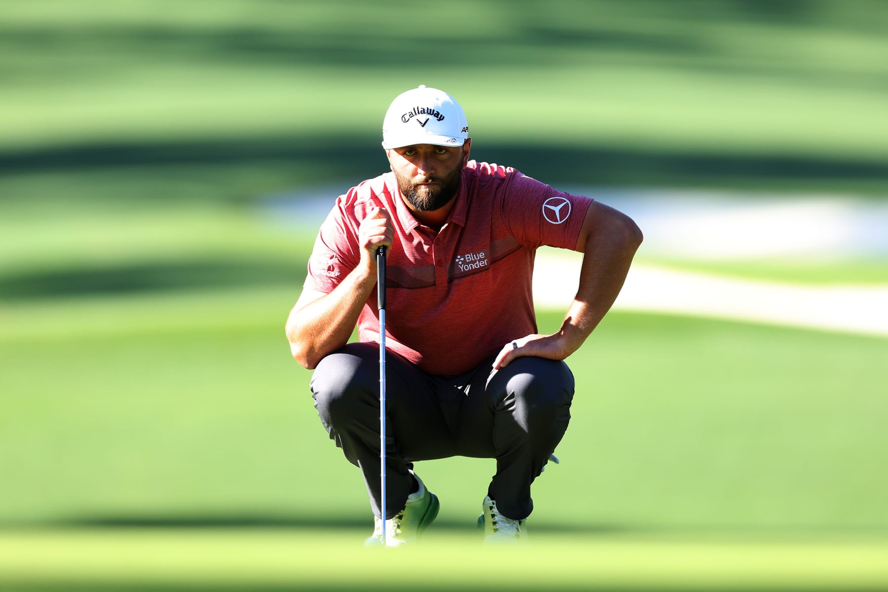 AUGUSTA, GEORGIA - APRIL 09: Jon Rahm of Spain looks over a putt on the tenth green during the final round of the 2023 Masters Tournament at Augusta National Golf Club on April 09, 2023 in Augusta, Georgia. (Photo by Andrew Redington/Getty Images)