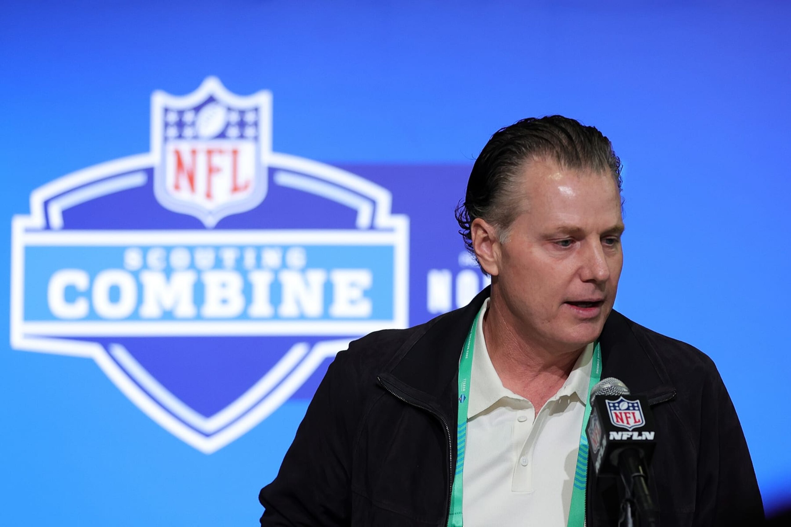 INDIANAPOLIS, INDIANA - FEBRUARY 28: Head coach Matt Eberflus of the Chicago Bears speaks to the media during the NFL Combine at the Indiana Convention Center on February 28, 2023 in Indianapolis, Indiana. (Photo by Stacy Revere/Getty Images)