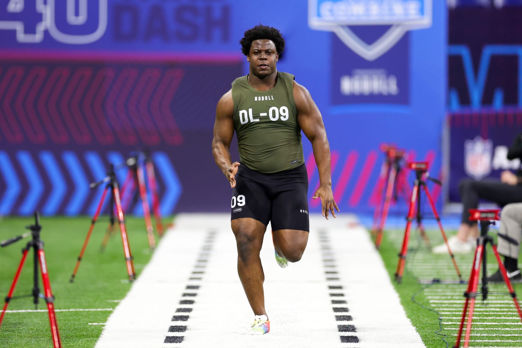 INDIANAPOLIS, INDIANA - MARCH 02: Defensive lineman Calijah Kancey of Pittsburgh participates in the 40-yard dash during the NFL Combine at Lucas Oil Stadium on March 02, 2023 in Indianapolis, Indiana. (Photo by Stacy Revere/Getty Images)