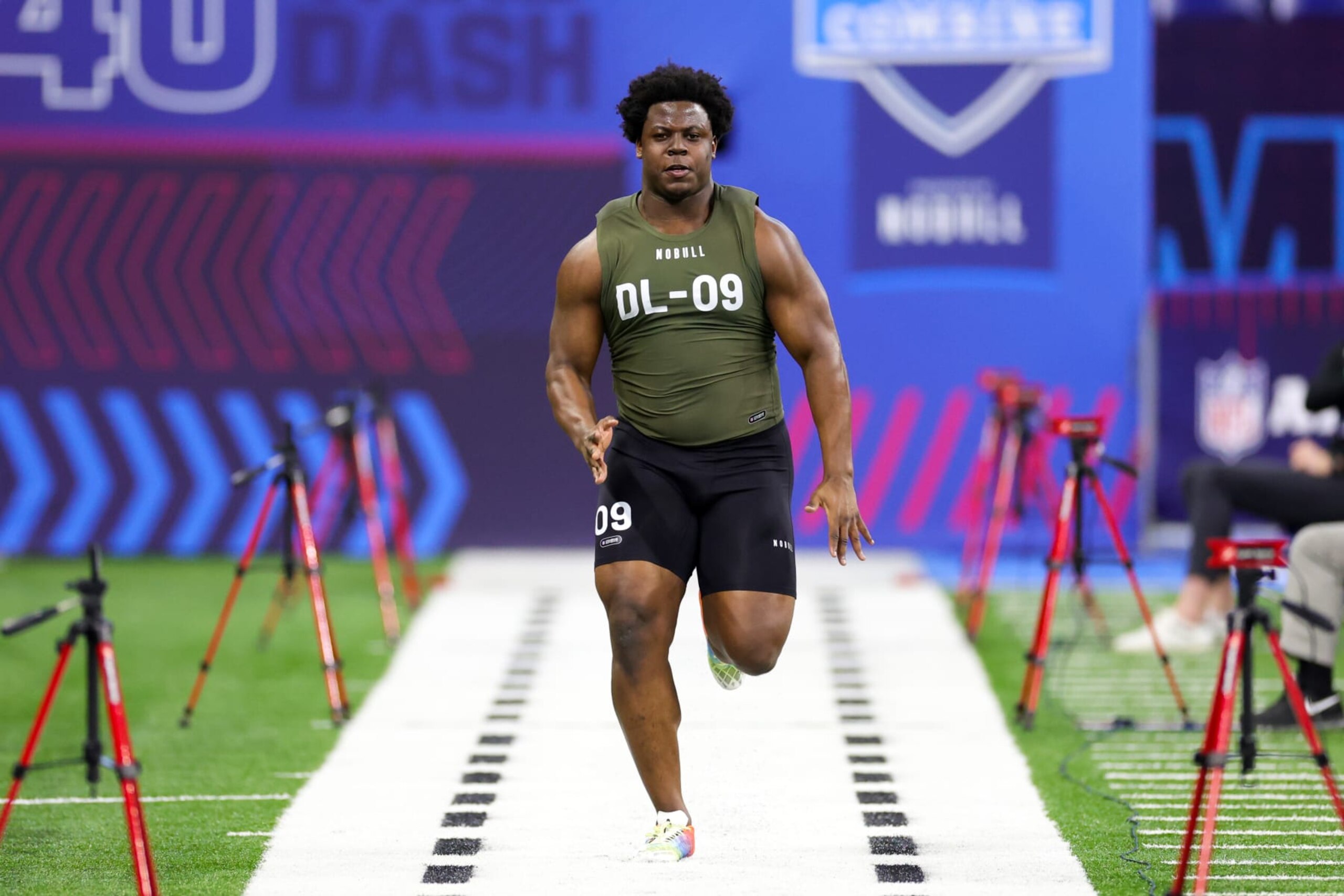 INDIANAPOLIS, INDIANA - MARCH 02: Defensive lineman Calijah Kancey of Pittsburgh participates in the 40-yard dash during the NFL Combine at Lucas Oil Stadium on March 02, 2023 in Indianapolis, Indiana. (Photo by Stacy Revere/Getty Images)