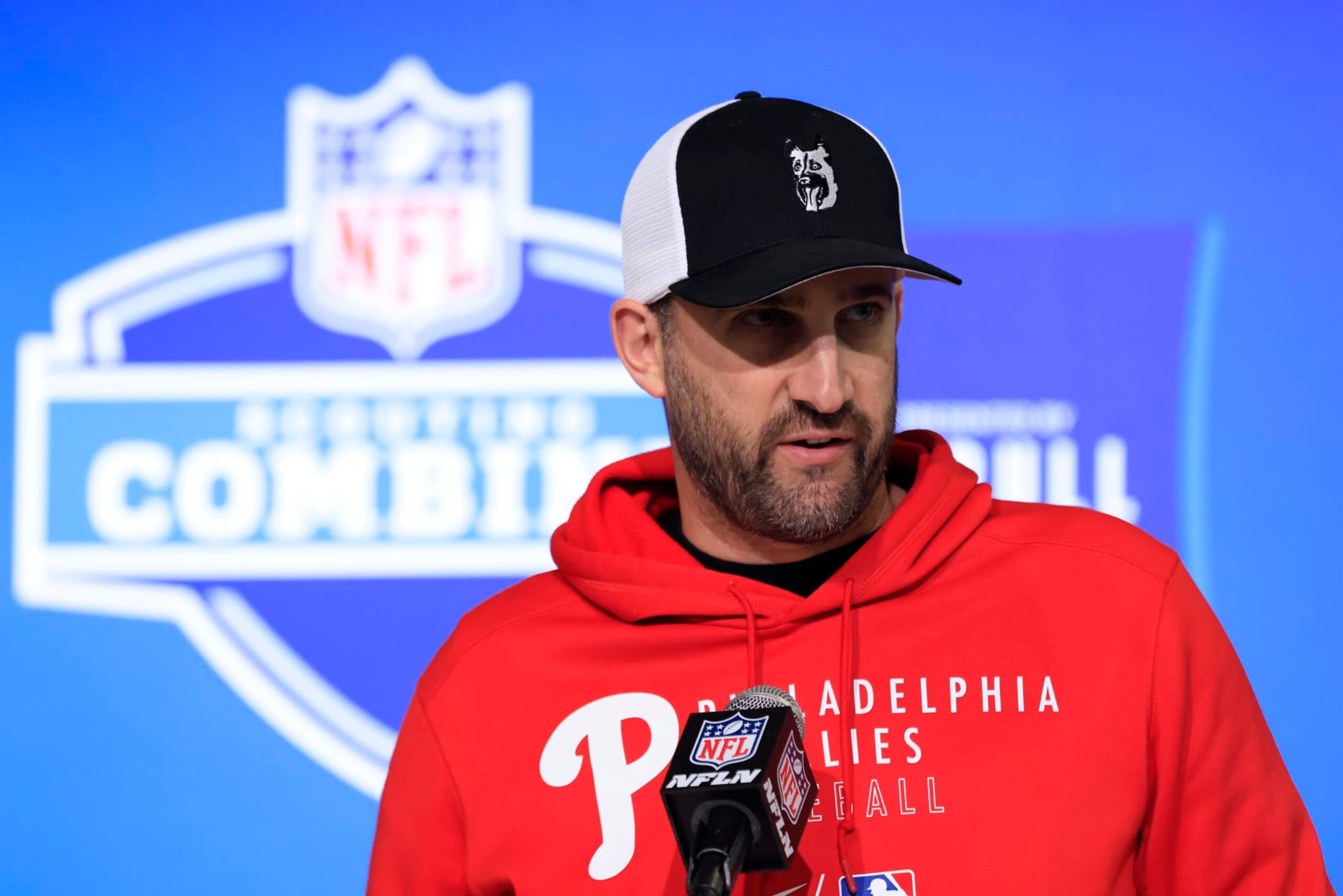 INDIANAPOLIS, INDIANA - FEBRUARY 28: Head coach Nick Sirianni of the Philadelphia Eagles speaks with the media during the NFL Combine at Lucas Oil Stadium on February 28, 2023 in Indianapolis, Indiana. (Photo by Justin Casterline/Getty Images) INDIANAPOLIS, INDIANA - FEBRUARY 28: Head coach Nick Sirianni of the Philadelphia Eagles speaks with the media during the NFL Combine at Lucas Oil Stadium on February 28, 2023 in Indianapolis, Indiana. (Photo by Justin Casterline/Getty Images)