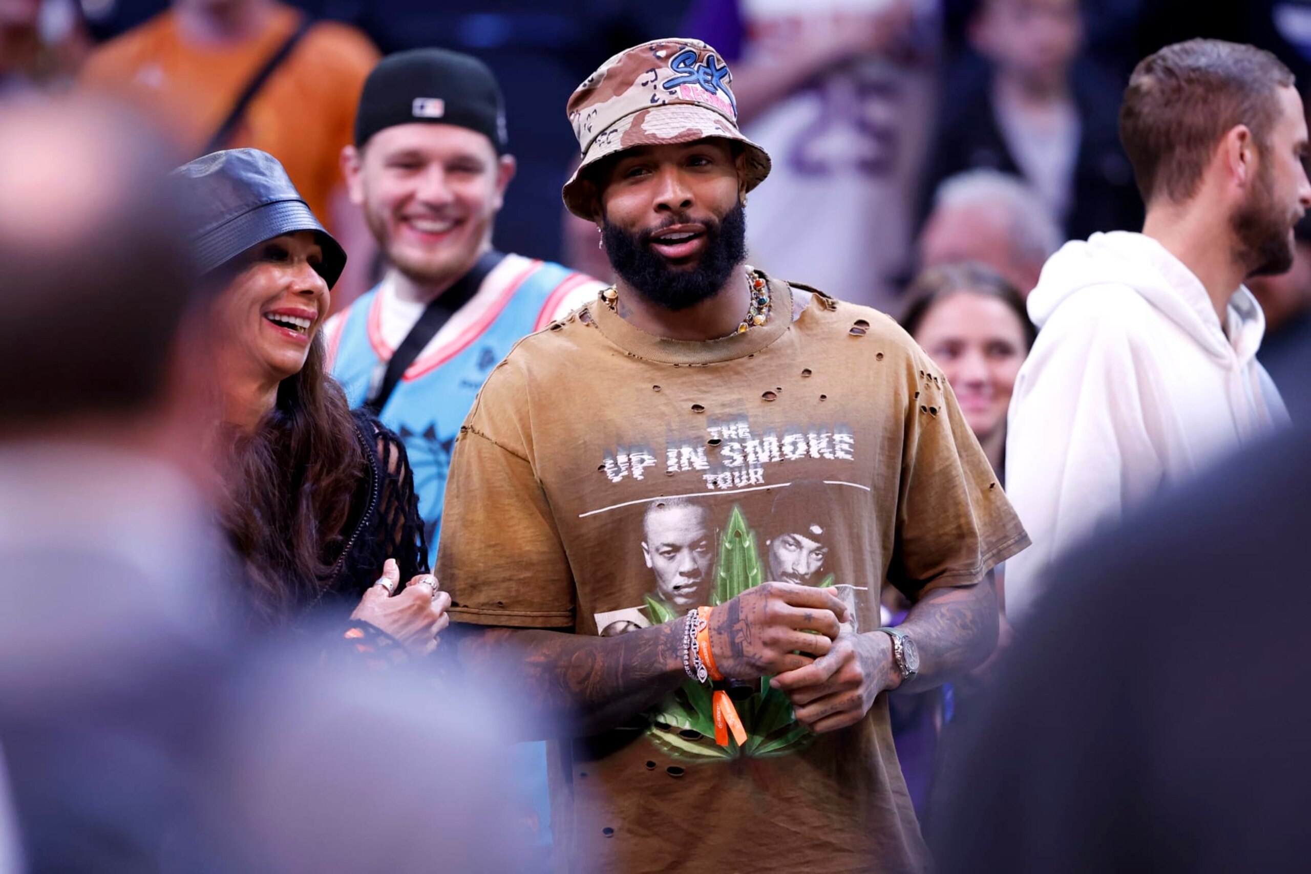 PHOENIX, ARIZONA - FEBRUARY 24: Odell Beckham Jr. attends the game between the Phoenix Suns and the Oklahoma City Thunder at Footprint Center on February 24, 2023 in Phoenix, Arizona. The Suns beat the Thunder 124-115. NOTE TO USER: User expressly acknowledges and agrees that, by downloading and or using this photograph, User is consenting to the terms and conditions of the Getty Images License Agreement. (Photo by Chris Coduto/Getty Images)