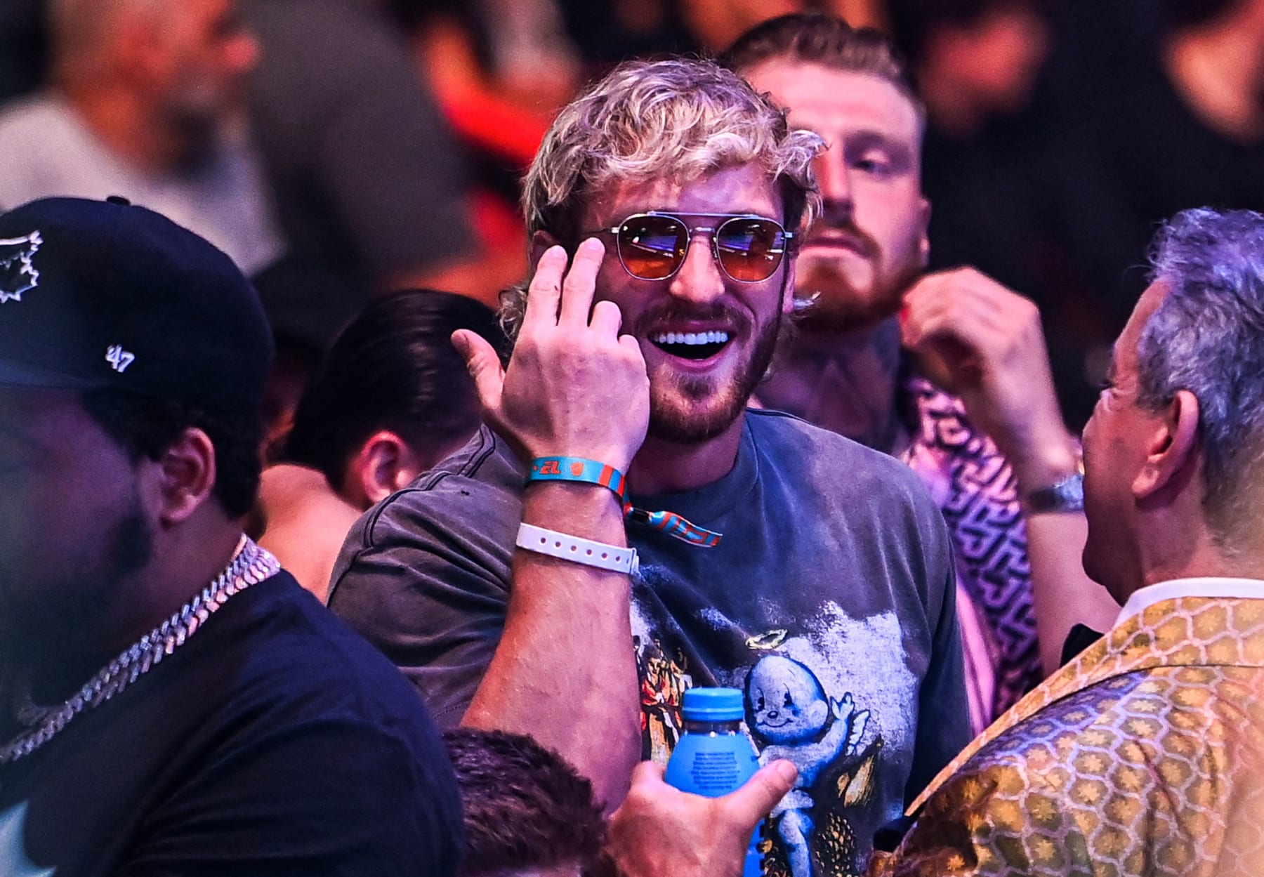Social media personality and professional wrestler Logan Paul attends the Ultimate Fighting Championship (UFC) 287 mixed martial arts event at the Kaseya Center in Miami, Florida, on April 8, 2023. (Photo by CHANDAN KHANNA / AFP) (Photo by CHANDAN KHANNA/AFP via Getty Images)