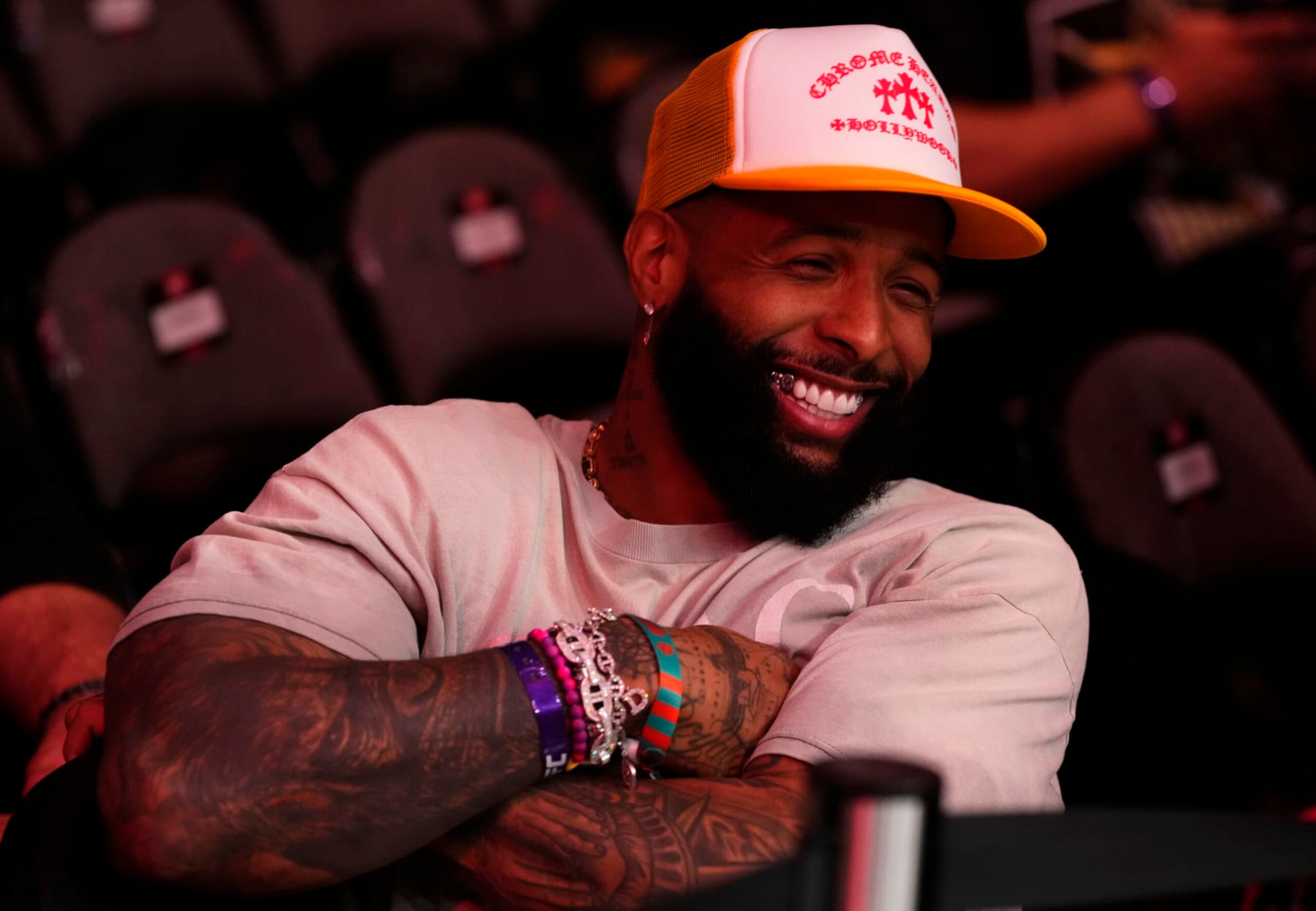MIAMI, FLORIDA - APRIL 08: Odell Beckham Jr. is seen in attendance during the UFC 287 event at Kaseya Center on April 08, 2023 in Miami, Florida. (Photo by Jeff Bottari/Zuffa LLC via Getty Images)