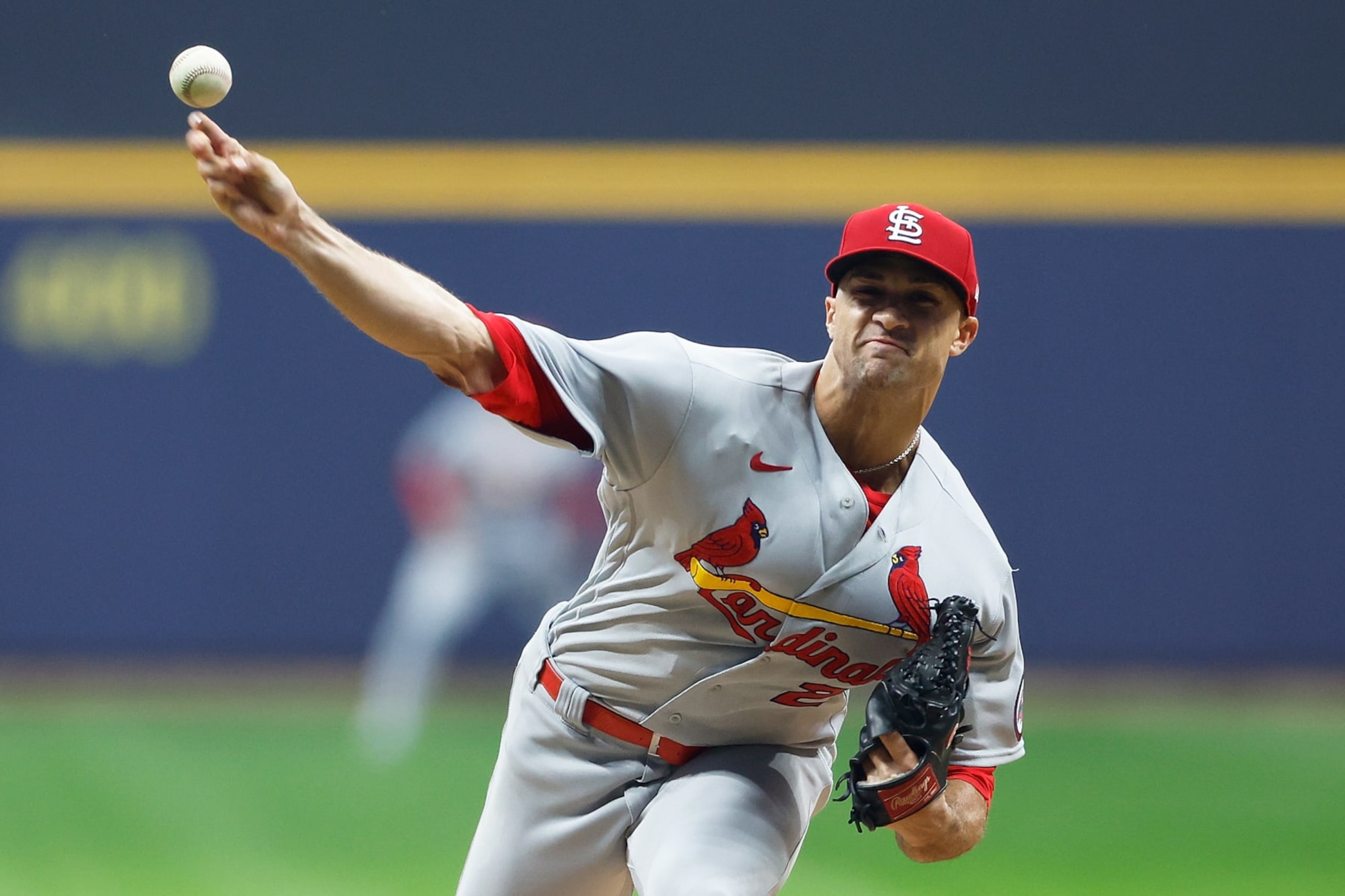 MILWAUKEE, WISCONSIN - APRIL 07: Jack Flaherty #22 of the St. Louis Cardinals throws a pitch in the first inning against the Milwaukee Brewers at American Family Field on April 07, 2023 in Milwaukee, Wisconsin. (Photo by John Fisher/Getty Images)