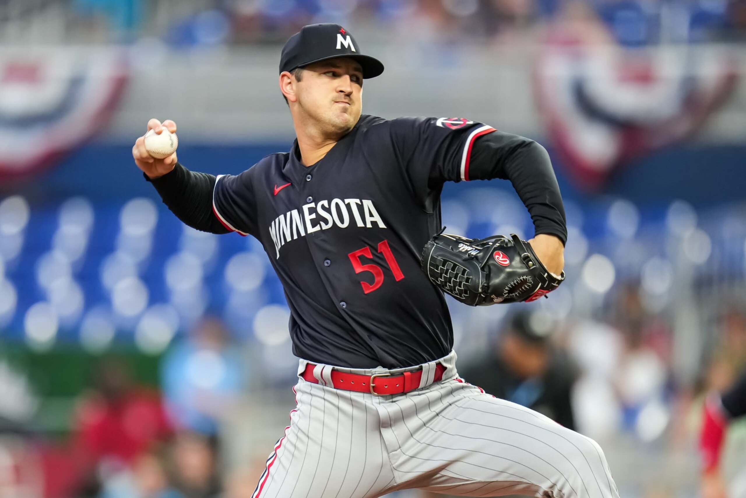 MIAMI, FL - APRIL 03: Tyler Mahle #51 of the Minnesota Twins pitches against the Miami Marlins on April 3, 2023 at loanDepot park in Miami, Florida. (Photo by Brace Hemmelgarn/Minnesota Twins/Getty Images)