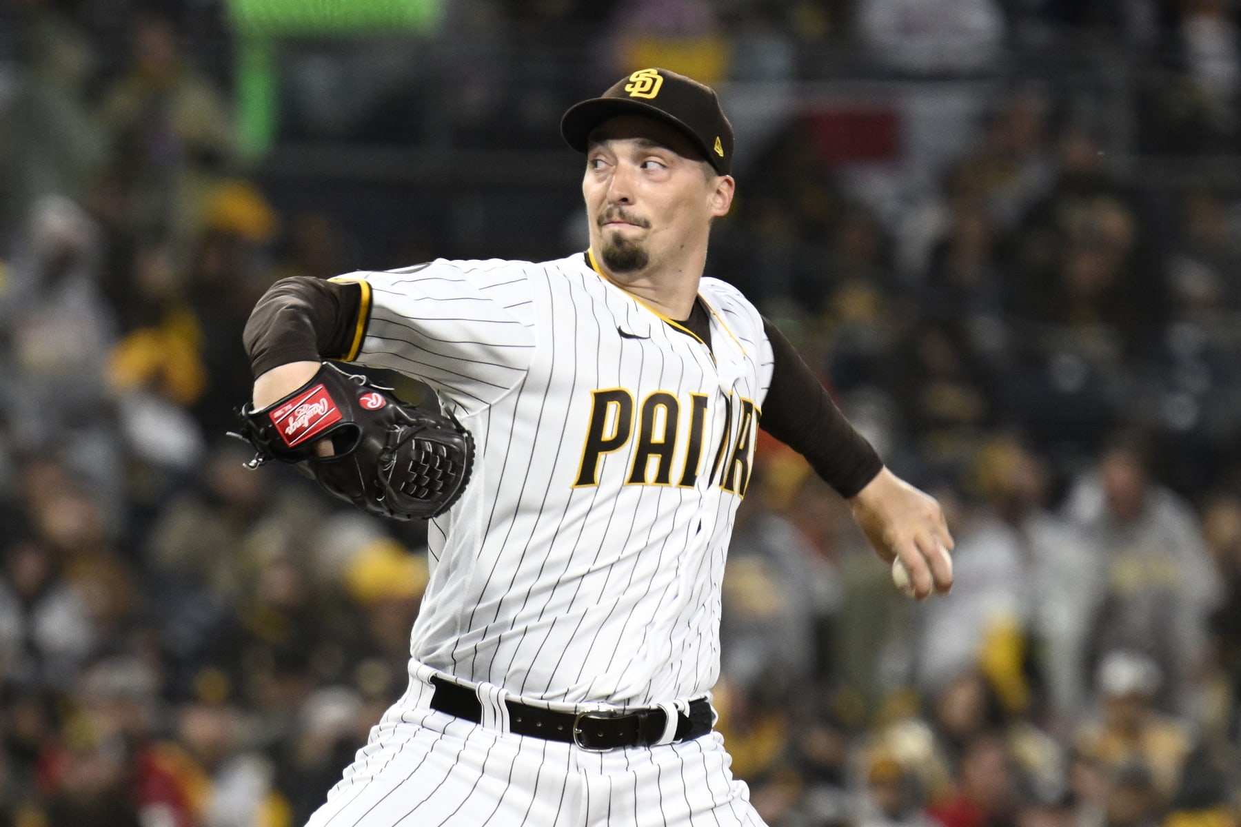 SAN DIEGO, CA - MARCH 30: Blake Snell #4 of the San Diego Padres pitches on opening day of the 2023 Major League Baseball season against the Colorado Rockies March 30, 2023 at Petco Park in San Diego, California. (Photo by Denis Poroy/Getty Images)