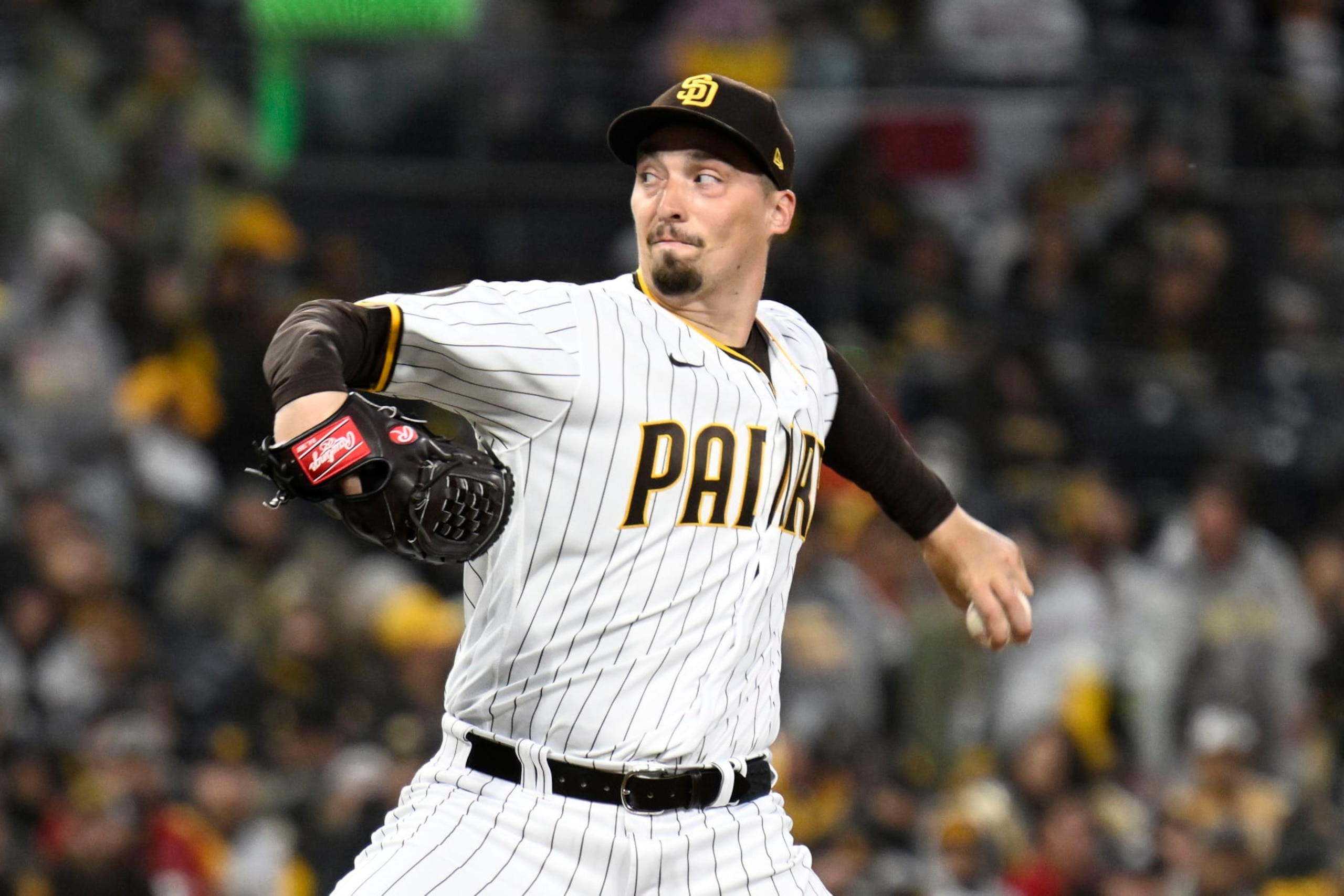 SAN DIEGO, CA - MARCH 30: Blake Snell #4 of the San Diego Padres pitches on opening day of the 2023 Major League Baseball season against the Colorado Rockies March 30, 2023 at Petco Park in San Diego, California. (Photo by Denis Poroy/Getty Images)