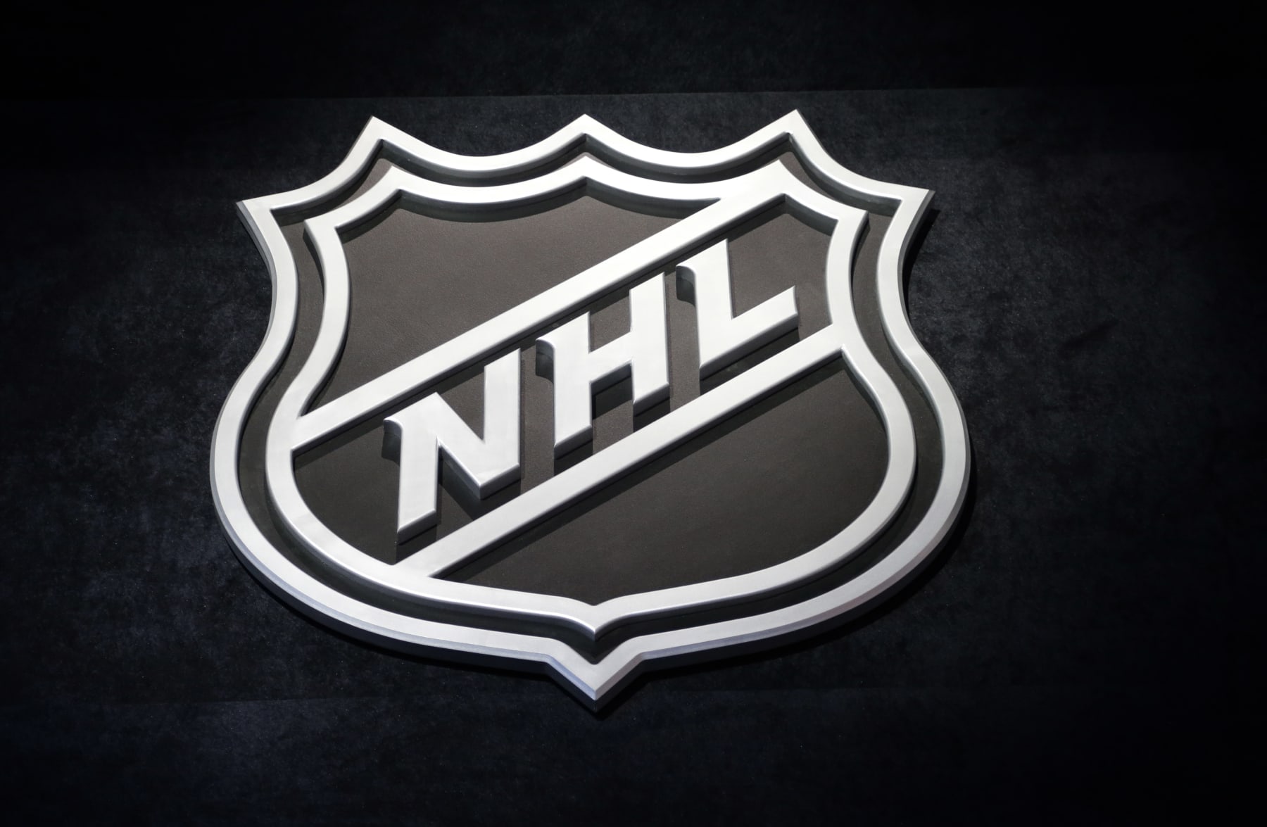 An NHL logo is shown before the start of the first round of the NHL hockey draft, Friday, June 26, 2015 in Sunrise, Fla. (AP Photo/Alan Diaz)