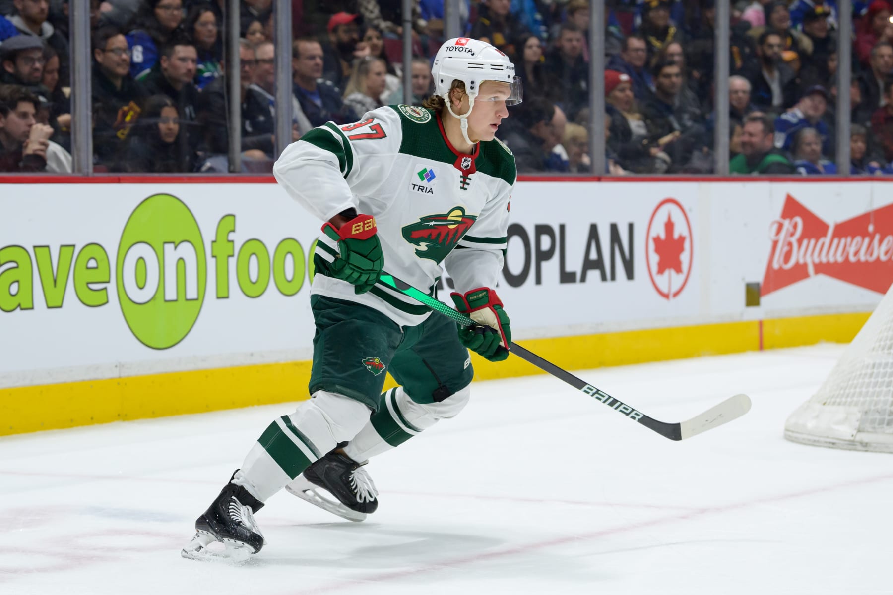 VANCOUVER, CANADA - MARCH 2: Kirill Kaprizov #97 of the Minnesota Wild skates up ice during the second period of the NHL game against the Vancouver Canucks at Rogers Arena on March 2, 2023 in Vancouver, British Columbia, Canada. (Photo by Derek Cain/Getty Images)