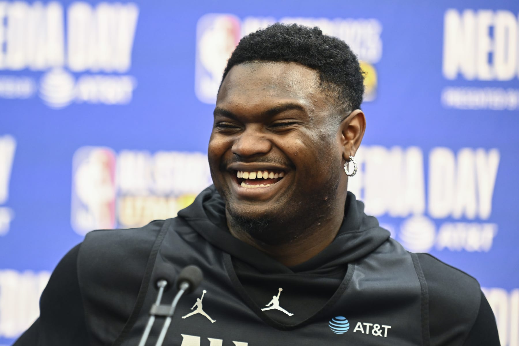 SALT LAKE CITY, UTAH - FEBRUARY 18: Zion Williamson of the New Orleans Pelicans speaks during media availability as part of 2023 NBA All Star Weekend on February 18, 2023 in Salt Lake City, Utah. NOTE TO USER: User expressly acknowledges and agrees that, by downloading and or using this photograph, User is consenting to the terms and conditions of the Getty Images License Agreement. (Photo by Alex Goodlett/Getty Images)