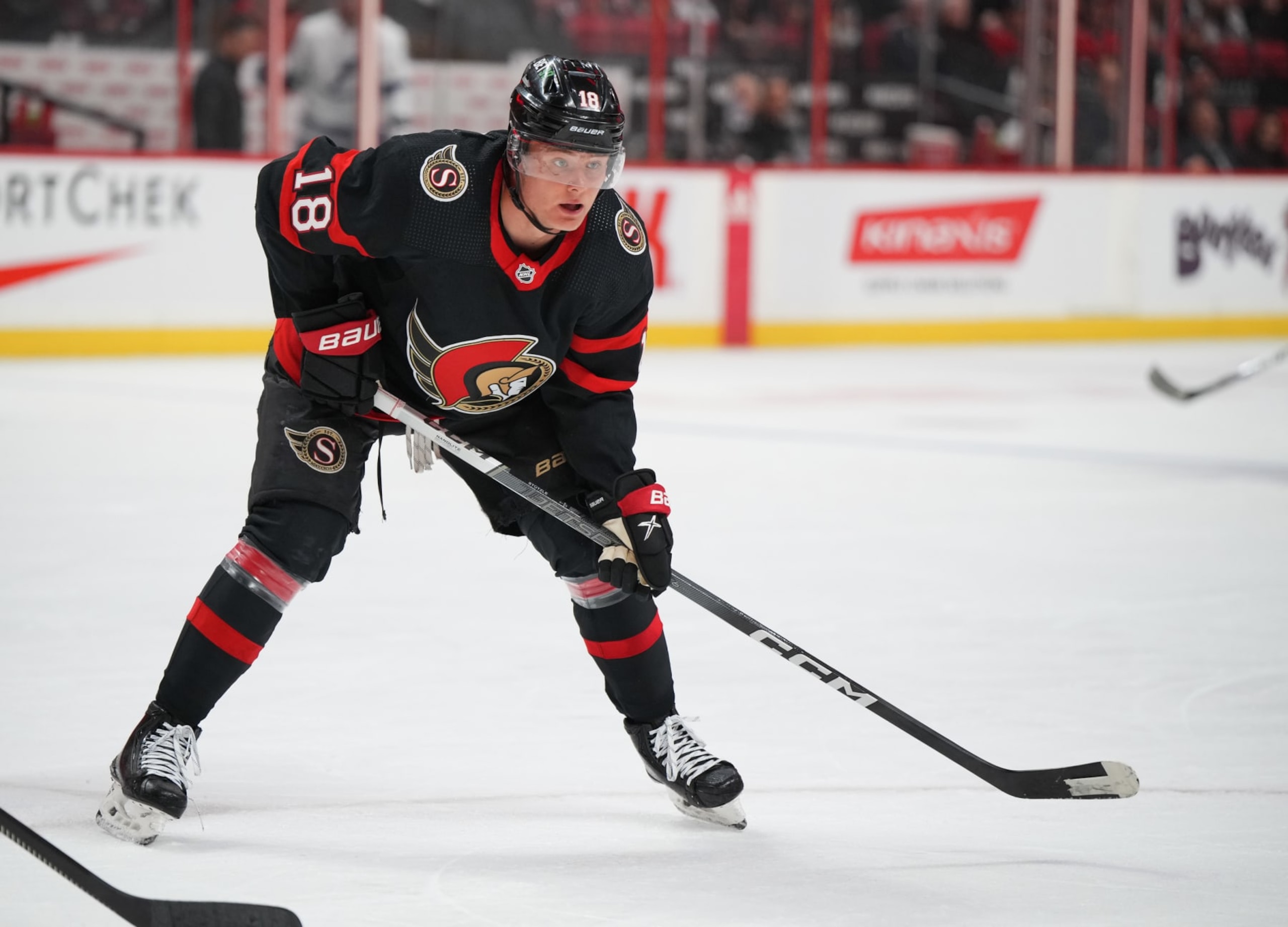 OTTAWA, CANADA - APRIL 8: Tim Stützle #18 of the Ottawa Senators skates against the Tampa Bay Lightning at Canadian Tire Centre on April 8, 2023 in Ottawa, Ontario, Canada. (Photo by André Ringuette/NHLI via Getty Images) OTTAWA, CANADA - APRIL 8: Tim Stützle #18 of the Ottawa Senators skates against the Tampa Bay Lightning at Canadian Tire Centre on April 8, 2023 in Ottawa, Ontario, Canada. (Photo by André Ringuette/NHLI via Getty Images)