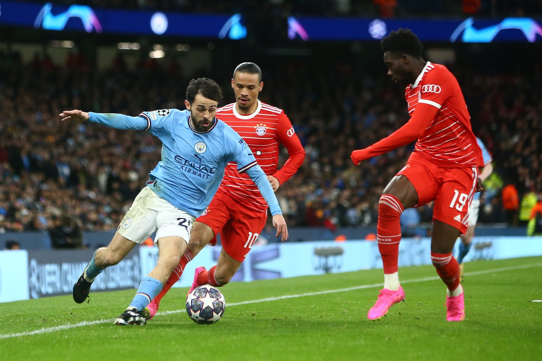 MANCHESTER, ENGLAND - APRIL 11: Bernardo Silva of Manchester City during the UEFA Champions League quarterfinal first leg match between Manchester City and FC Bayern Munchen at Etihad Stadium on April 11, 2023 in Manchester, United Kingdom. (Photo by MB Media/Getty Images)