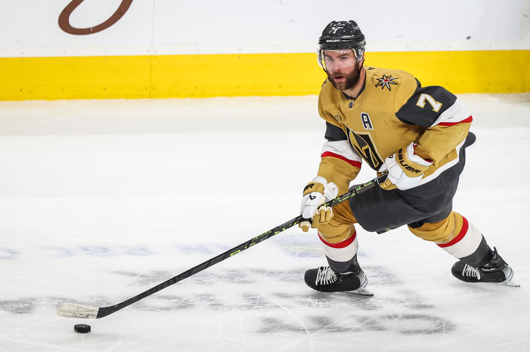 LAS VEGAS, NEVADA - APRIL 06: Alex Pietrangelo #7 of the Vegas Golden Knights skates during the first period against the Los Angeles Kings at T-Mobile Arena on April 06, 2023 in Las Vegas, Nevada. (Photo by Zak Krill/NHLI via Getty Images)