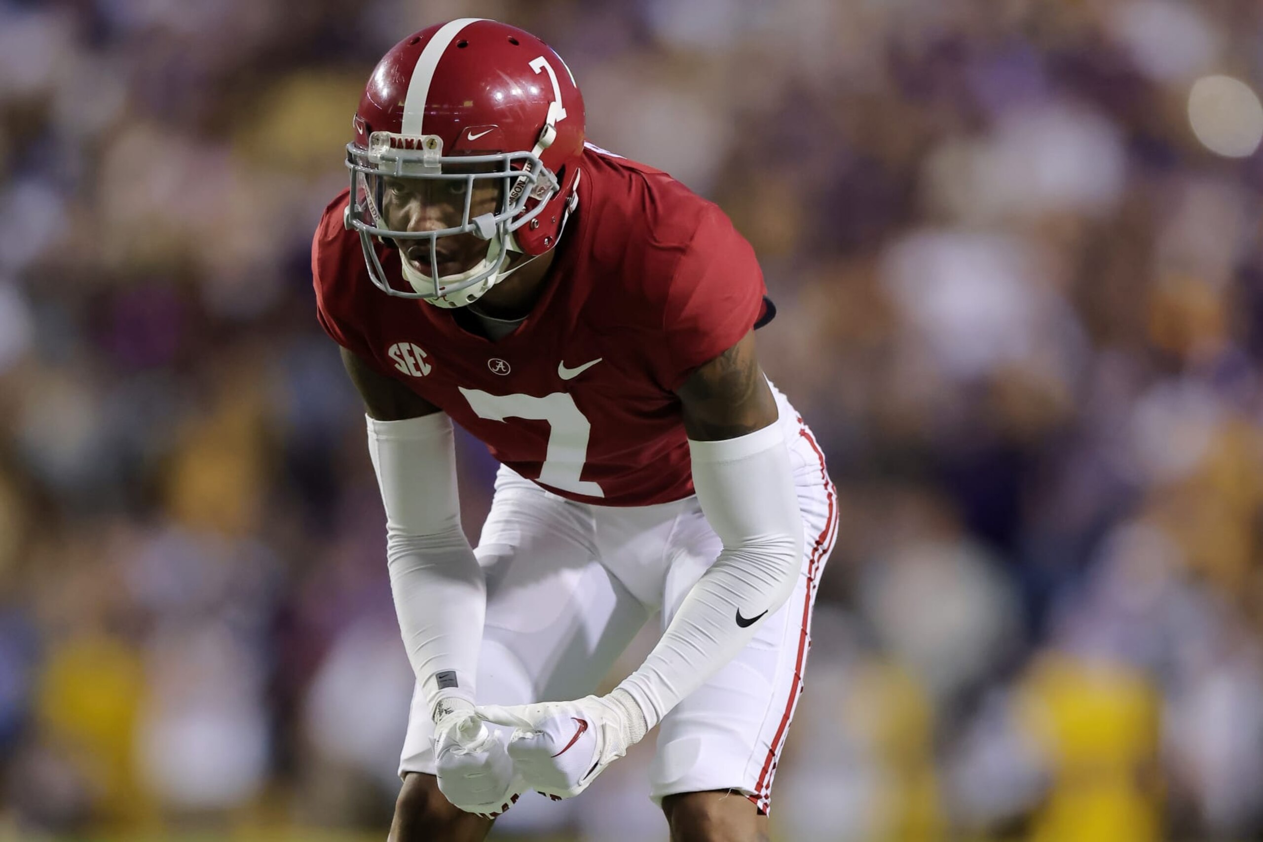 BATON ROUGE, LOUISIANA - NOVEMBER 05: Eli Ricks #7 of the Alabama Crimson Tide in action against the LSU Tigers during a game at Tiger Stadium on November 05, 2022 in Baton Rouge, Louisiana. (Photo by Jonathan Bachman/Getty Images) BATON ROUGE, LOUISIANA - NOVEMBER 05: Eli Ricks #7 of the Alabama Crimson Tide in action against the LSU Tigers during a game at Tiger Stadium on November 05, 2022 in Baton Rouge, Louisiana. (Photo by Jonathan Bachman/Getty Images)