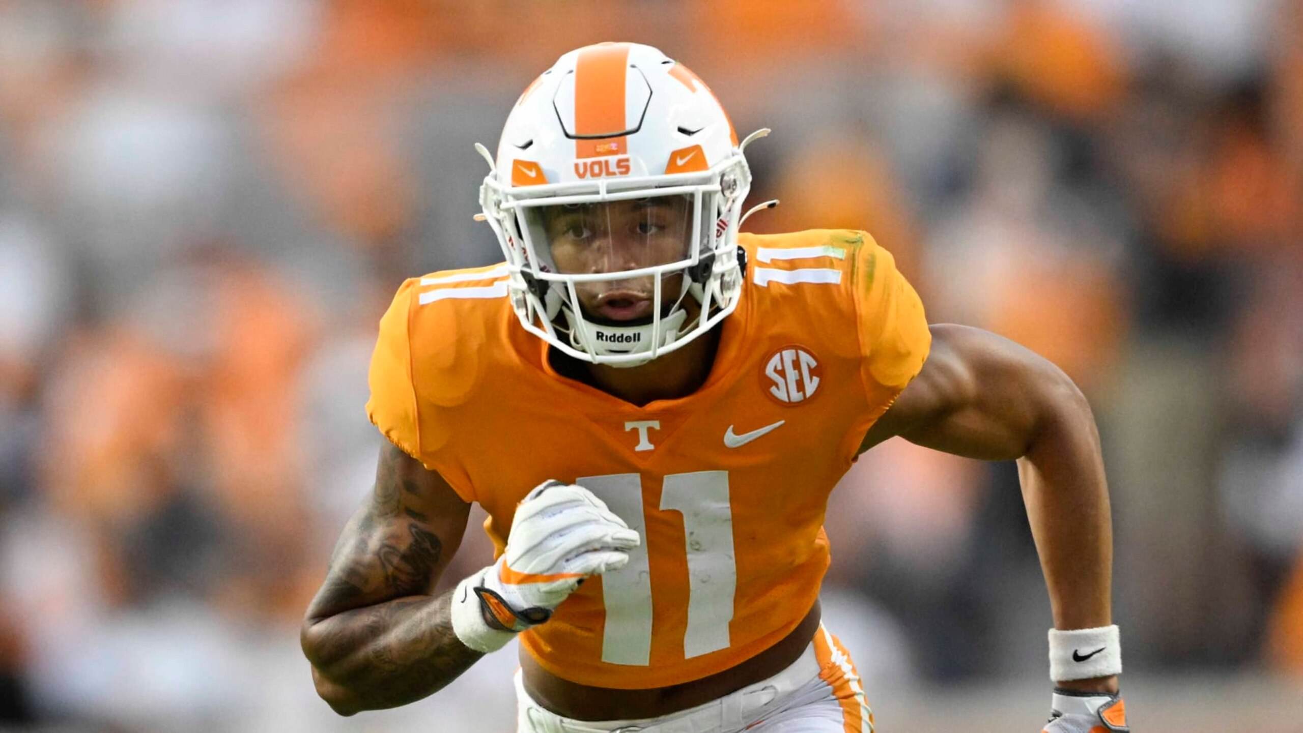 Tennessee wide receiver Jalin Hyatt (11) plays against Ball State during an NCAA football game on Thursday, Sept. 1, 2022, in Knoxville, Tenn. (AP Photo/John Amis)