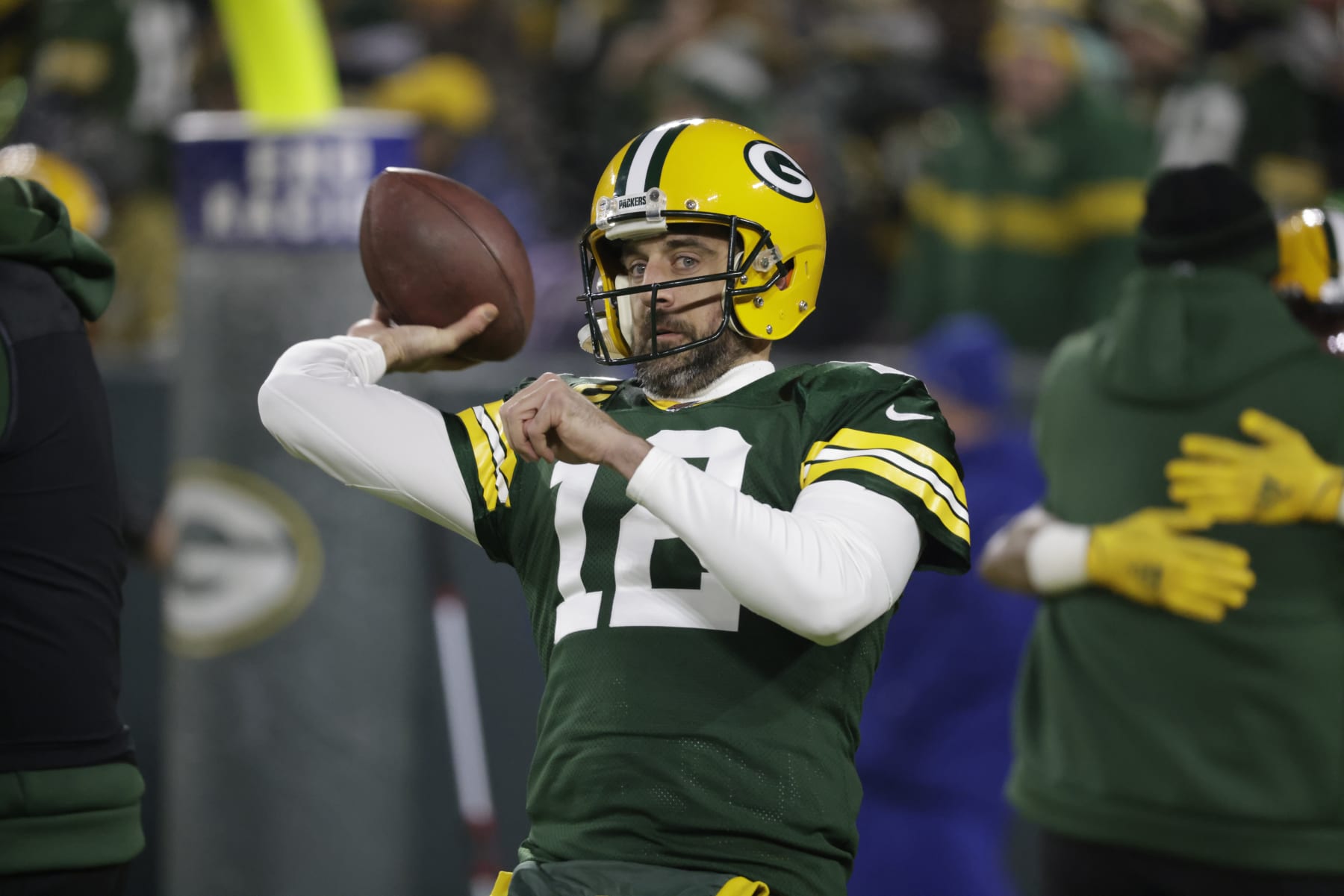 Green Bay Packers quarterback Aaron Rodgers before an NFL football game Sunday, Jan. 1, 2023, in Green Bay, Wis. (AP Photo/Mike Roemer)