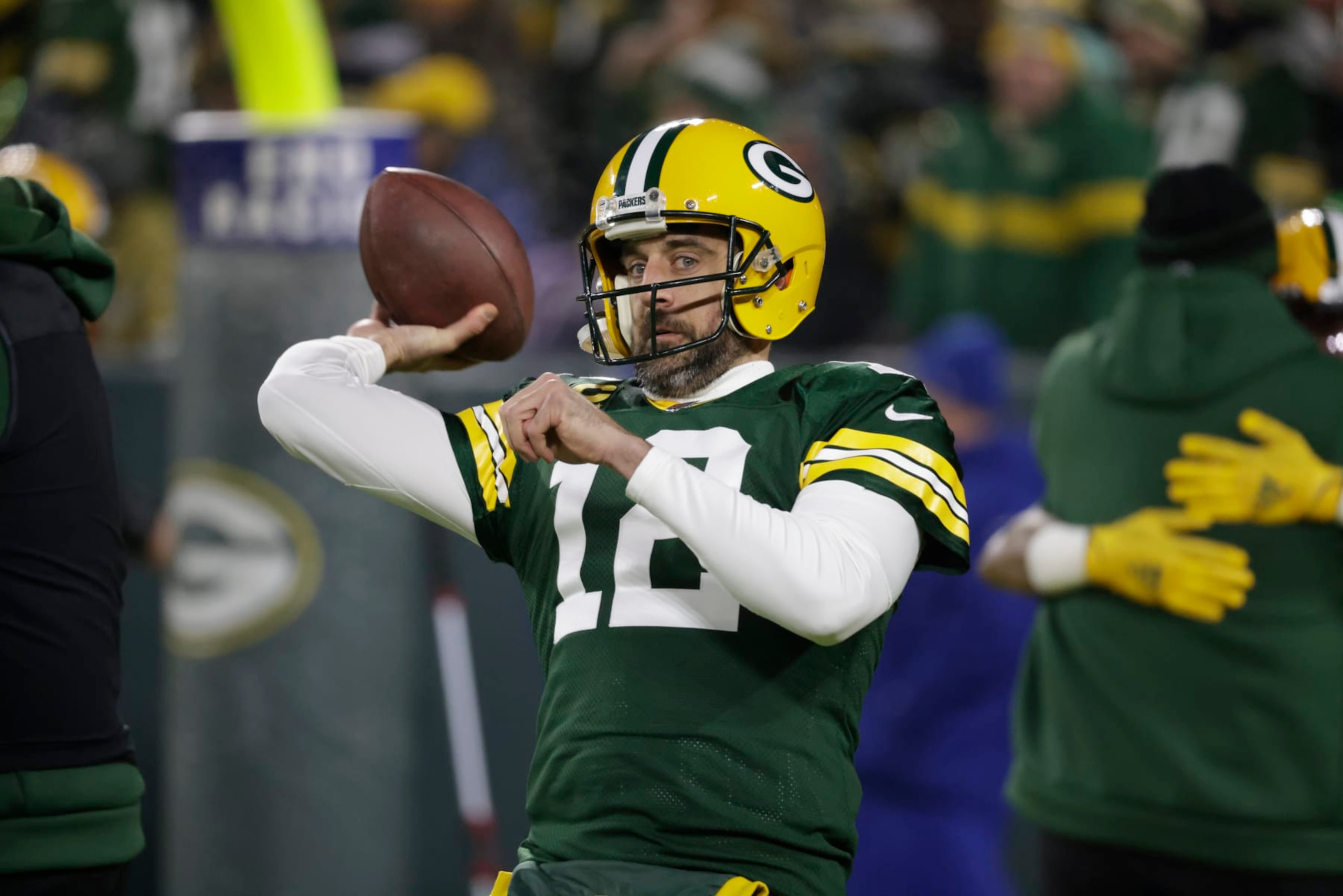 Green Bay Packers quarterback Aaron Rodgers before an NFL football game Sunday, Jan. 1, 2023, in Green Bay, Wis. (AP Photo/Mike Roemer)