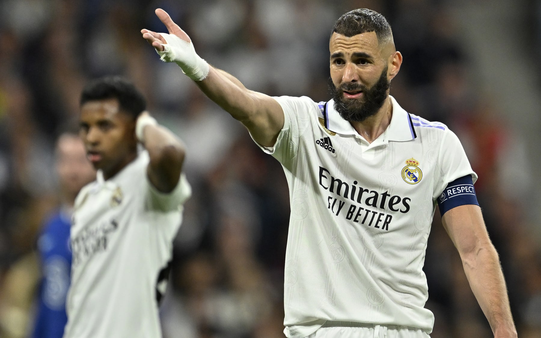 MADRID, SPAIN - APRIL 12: Karim Benzema of Real Madrid in action during UEFA Champions League quarter final match between Real Madrid and Chelsea at Santiago Bernabeu Stadium in Madrid, Spain on April 12, 2023. (Photo by Burak Akbulut/Anadolu Agency via Getty Images)