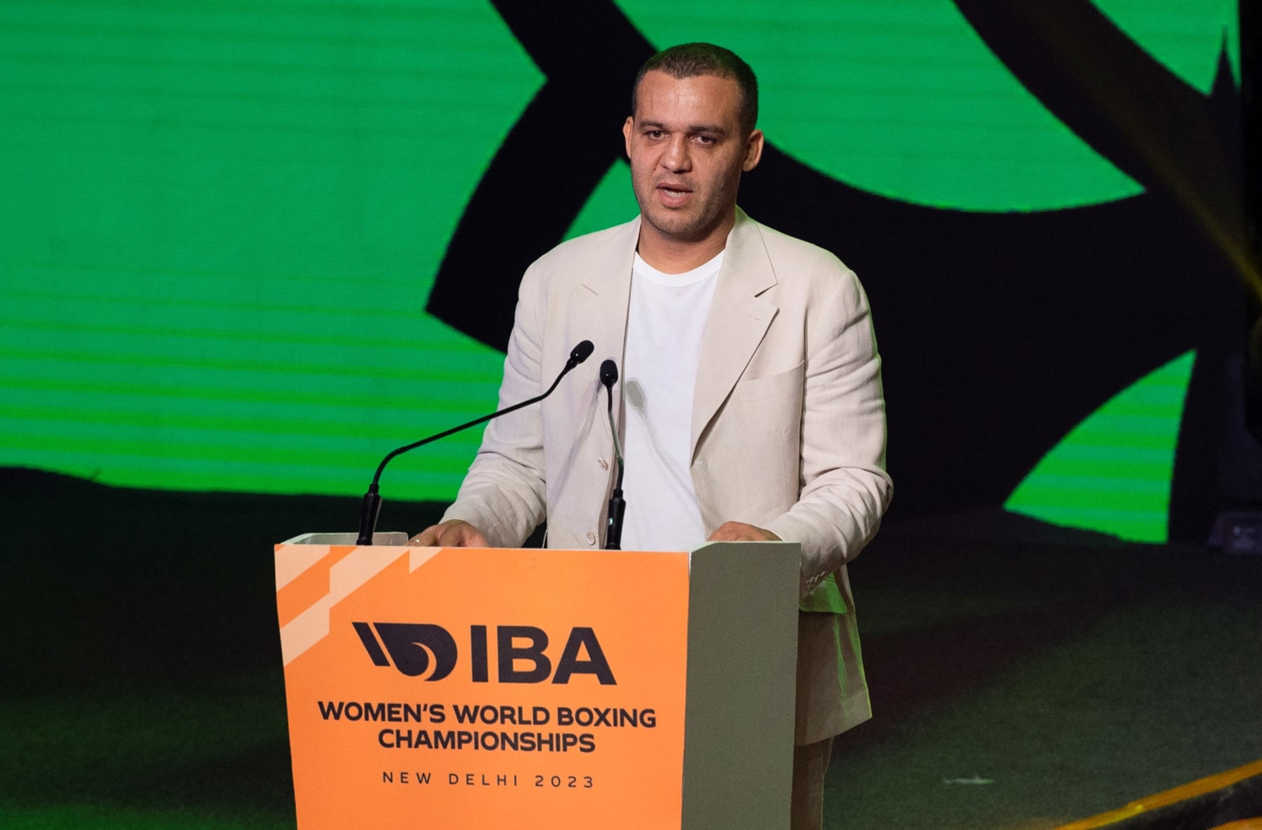 International Boxing Association IBA president Umar Kremlev addresses the opening ceremony of the IBA World Women's Boxing Championships 2023 in New Delhi, India, March 15, 2023. (Photo by Javed Dar/Xinhua via Getty Images)