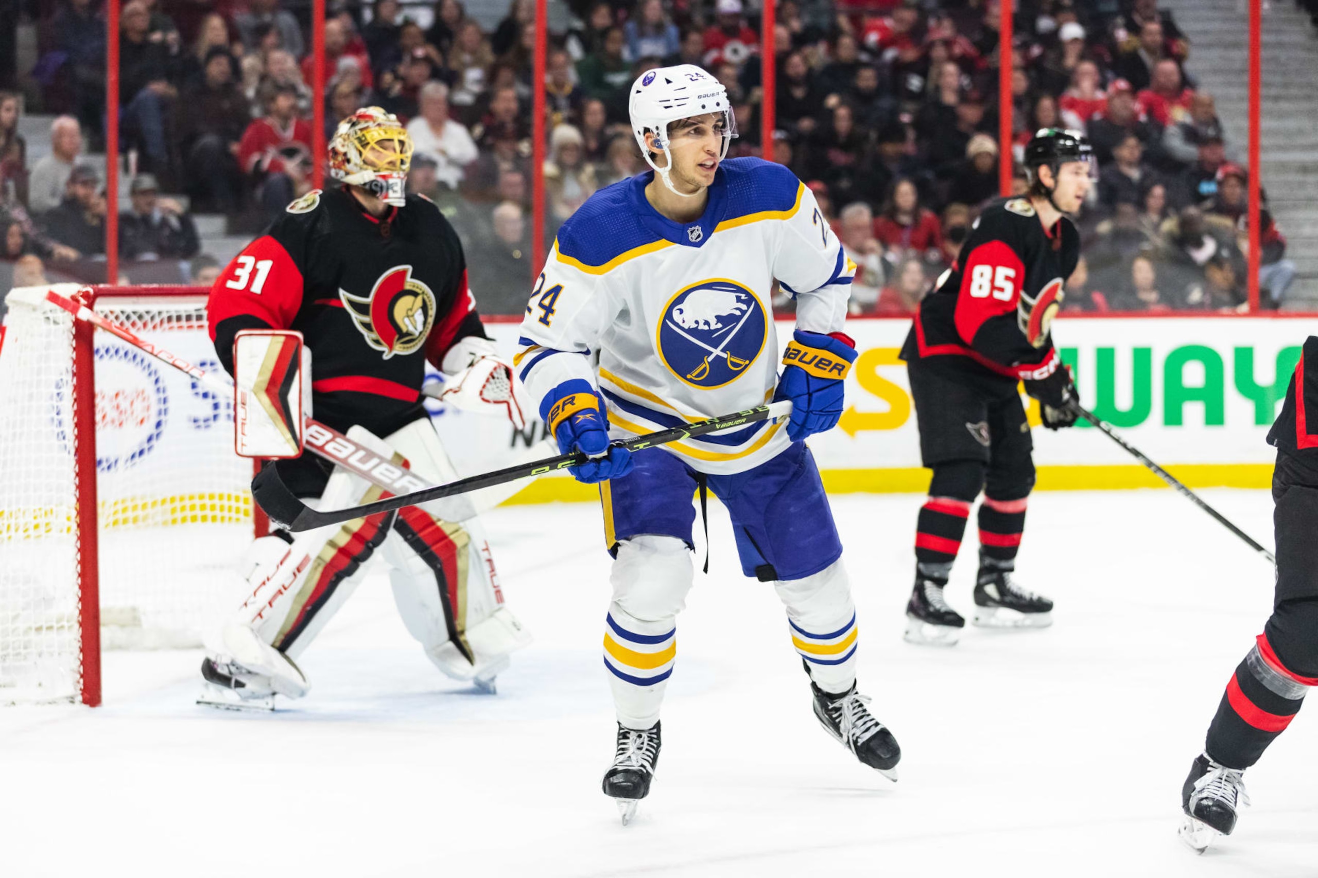 Buffalo Sabres center Dylan Cozens in action against the Ottawa Senators. 