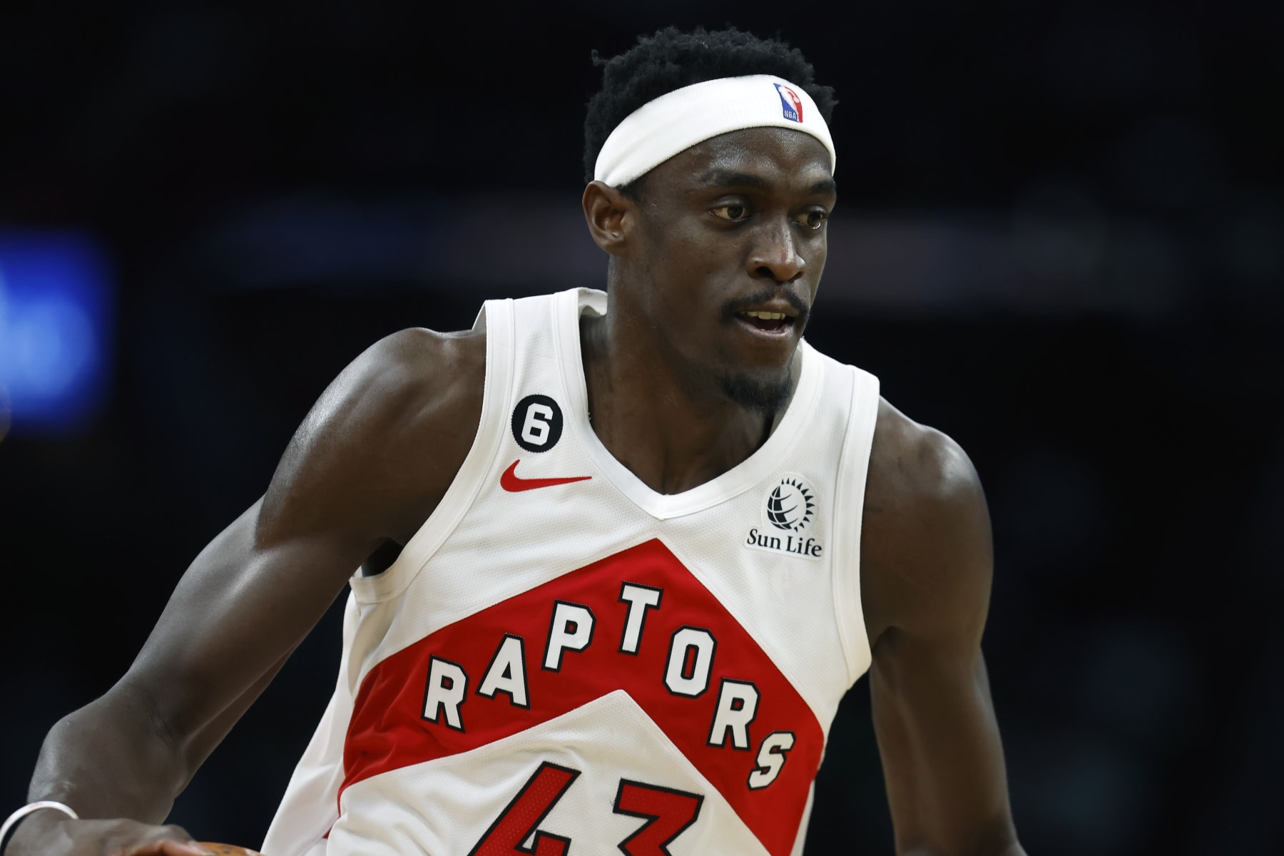 Toronto Raptors' Pascal Siakam plays against the Boston Celtics during the second half of an NBA basketball game, Friday, April 7, 2023, in Boston. (AP Photo/Michael Dwyer)
