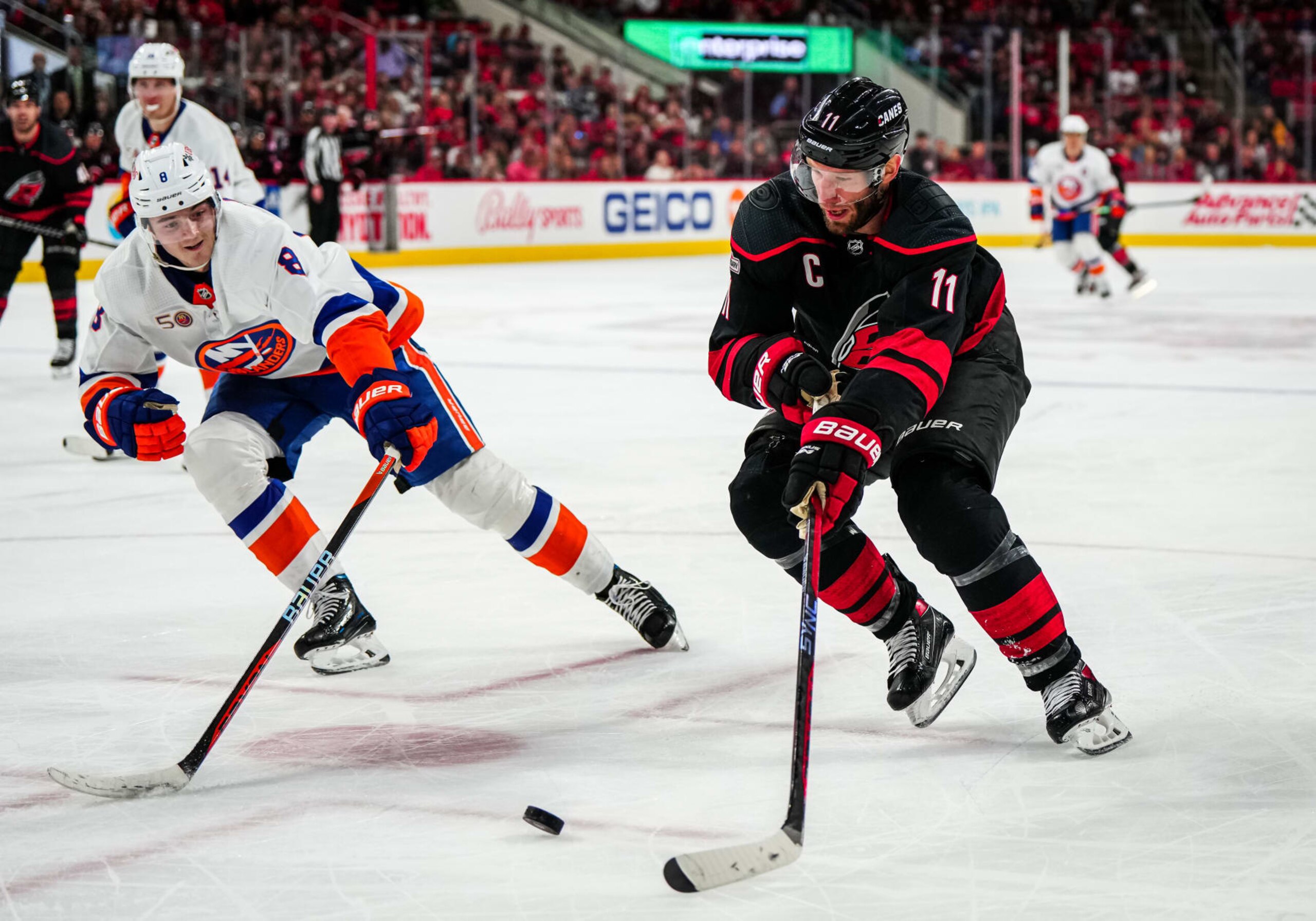 Carolina's Jordan Staal handles the puck