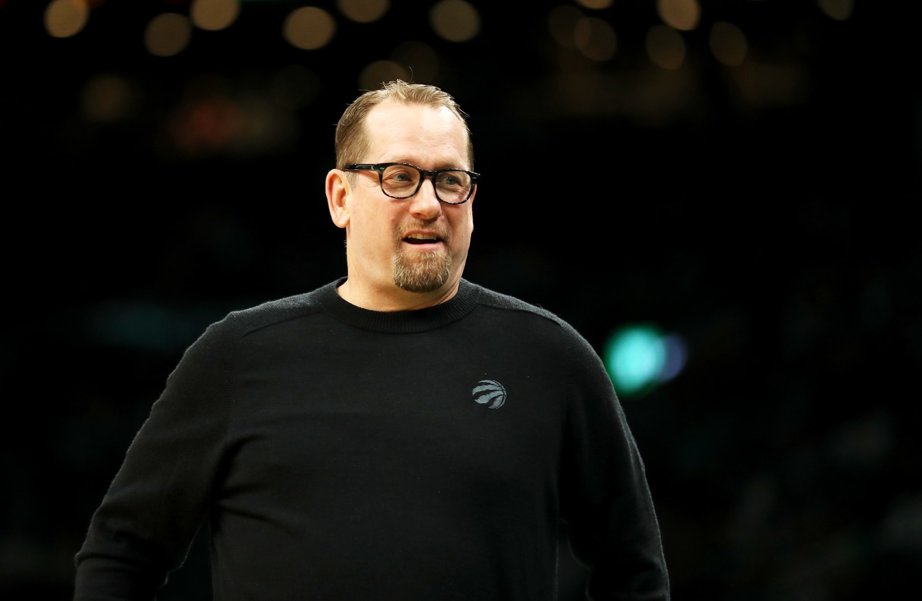 BOSTON, MASSACHUSETTS - APRIL 07: Head coach Nick Nurse of the Toronto Raptors looks on during the first quarter of the game between the Boston Celtics and the Toronto Raptors at TD Garden on April 07, 2023 in Boston, Massachusetts. NOTE TO USER: User expressly acknowledges and agrees that, by downloading and or using this photograph, User is consenting to the terms and conditions of the Getty Images License Agreement. (Photo by Omar Rawlings/Getty Images)
