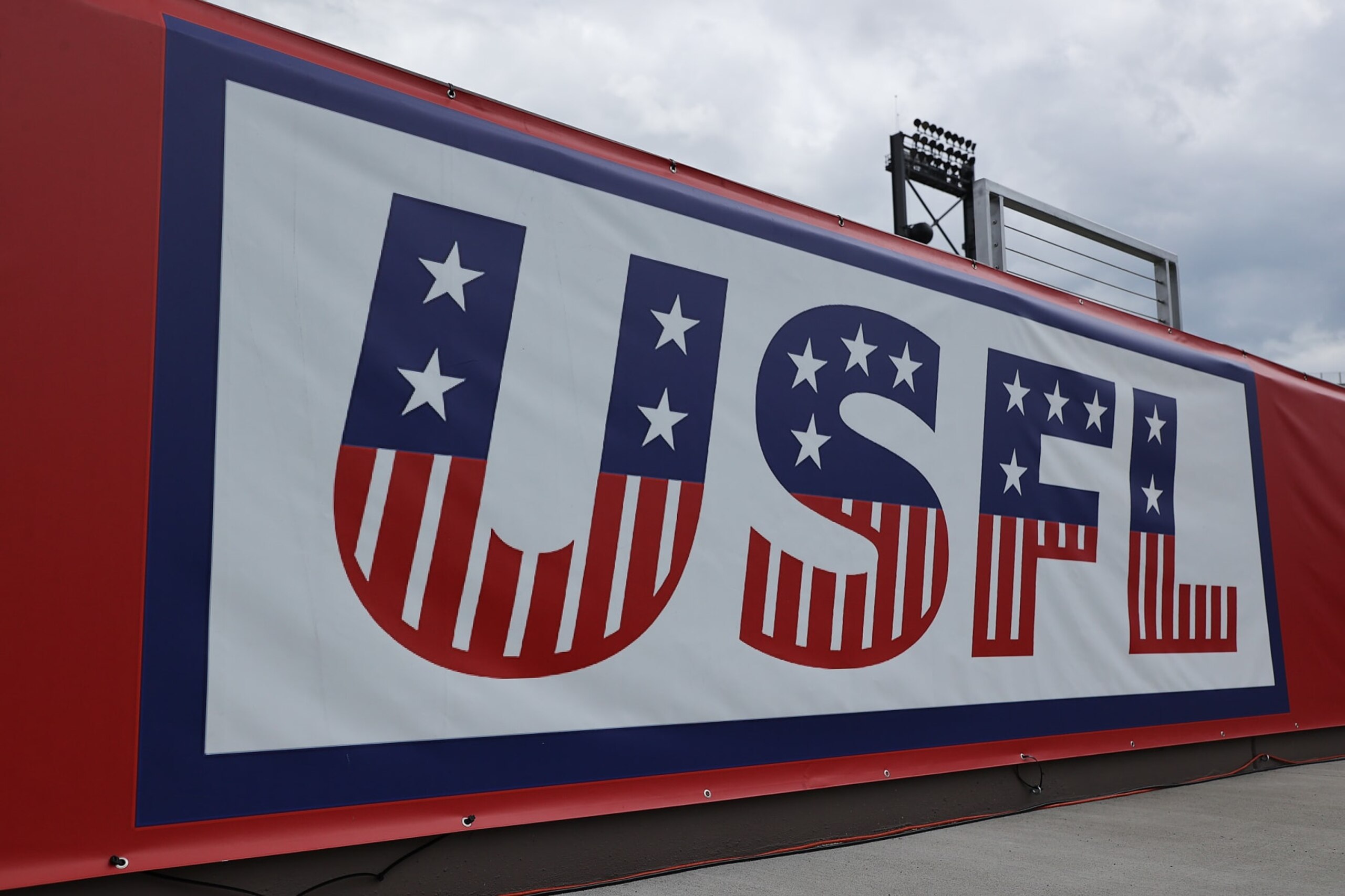 BIRMINGHAM, ALABAMA - APRIL 30: The USFL logo is seen in the stadium before the game between the Tampa Bay Bandits and the Houston Gamblers at Protective Stadium on April 30, 2022 in Birmingham, Alabama. (Photo by Dylan Buell/USFL/Getty Images)