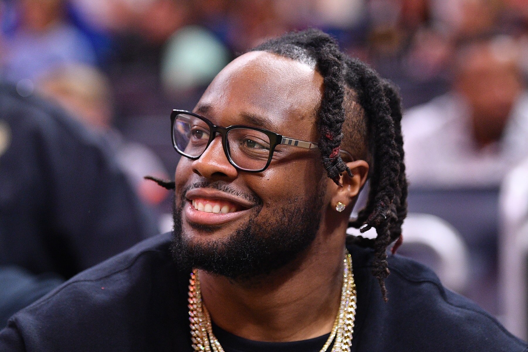 ORLANDO, FLORIDA - FEBRUARY 10: Gerald McCoy of the Carolina Panthers attends the game between the Orlando Magic and the Atlanta Hawks at Amway Center on February 10, 2020 in Orlando, Florida.  NOTE TO USER: User expressly acknowledges and agrees that, by downloading and/or using this photograph, user is consenting to the terms and conditions of the Getty Images License Agreement.  (Photo by Mark Brown/Getty Images)